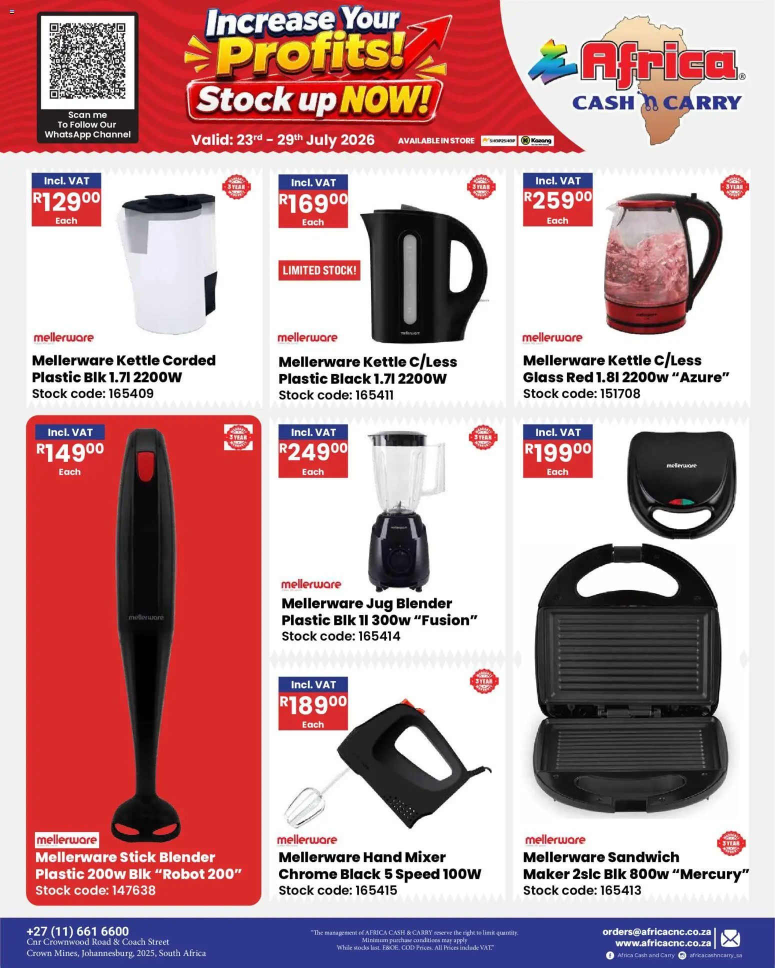 New Africa Cash & Carry catalogue – valid from 23/07/2026 | Page: 35 | Products: Kettle, Mixer, Blender, Stock