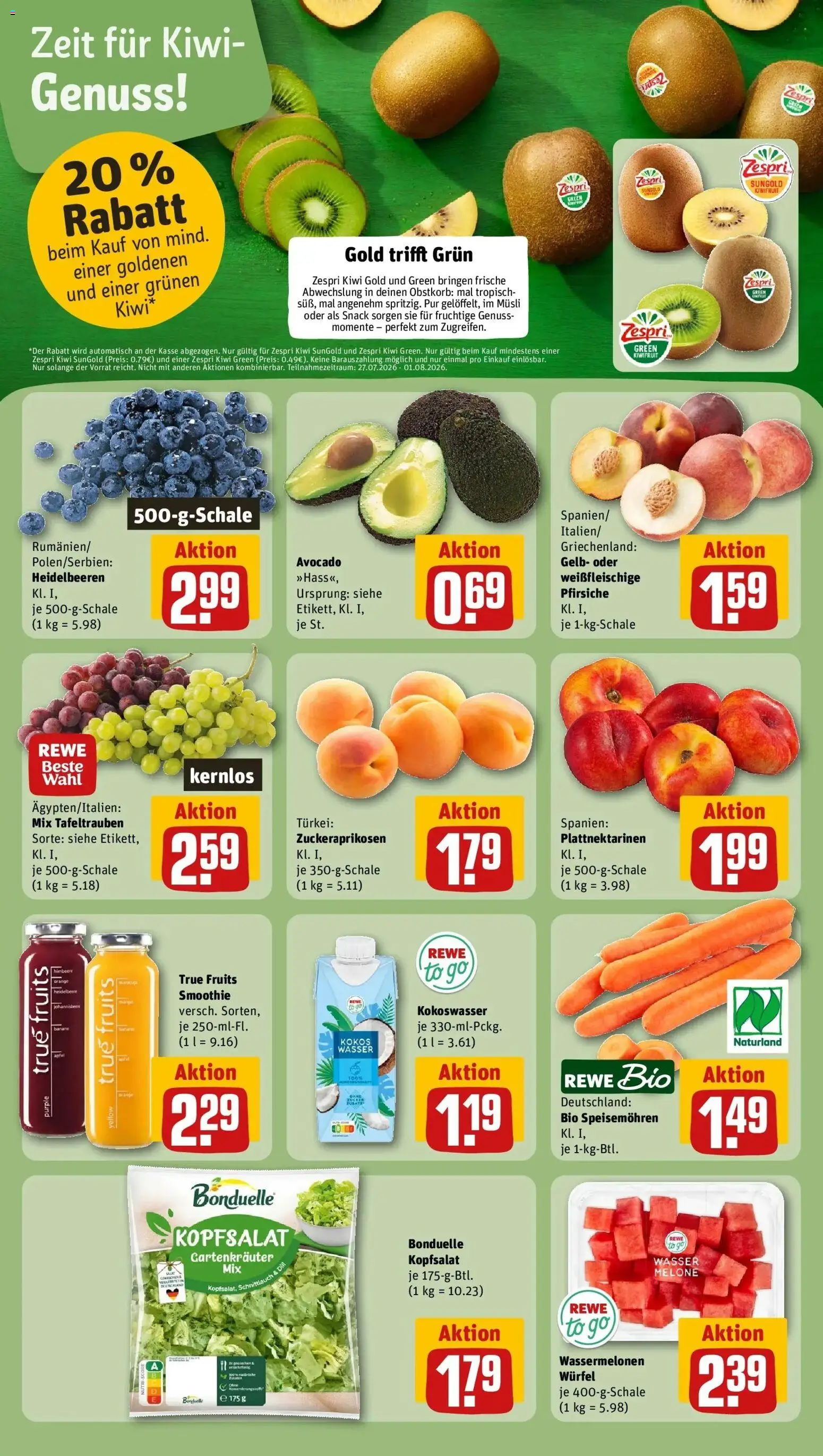 Rewe Prospekt Frankfurt / Westend-Nord – gültig ab 27.07.2026 | Seite: 4 | Produkte: Musli, Äpfel, Heidelbeeren, Kiwi