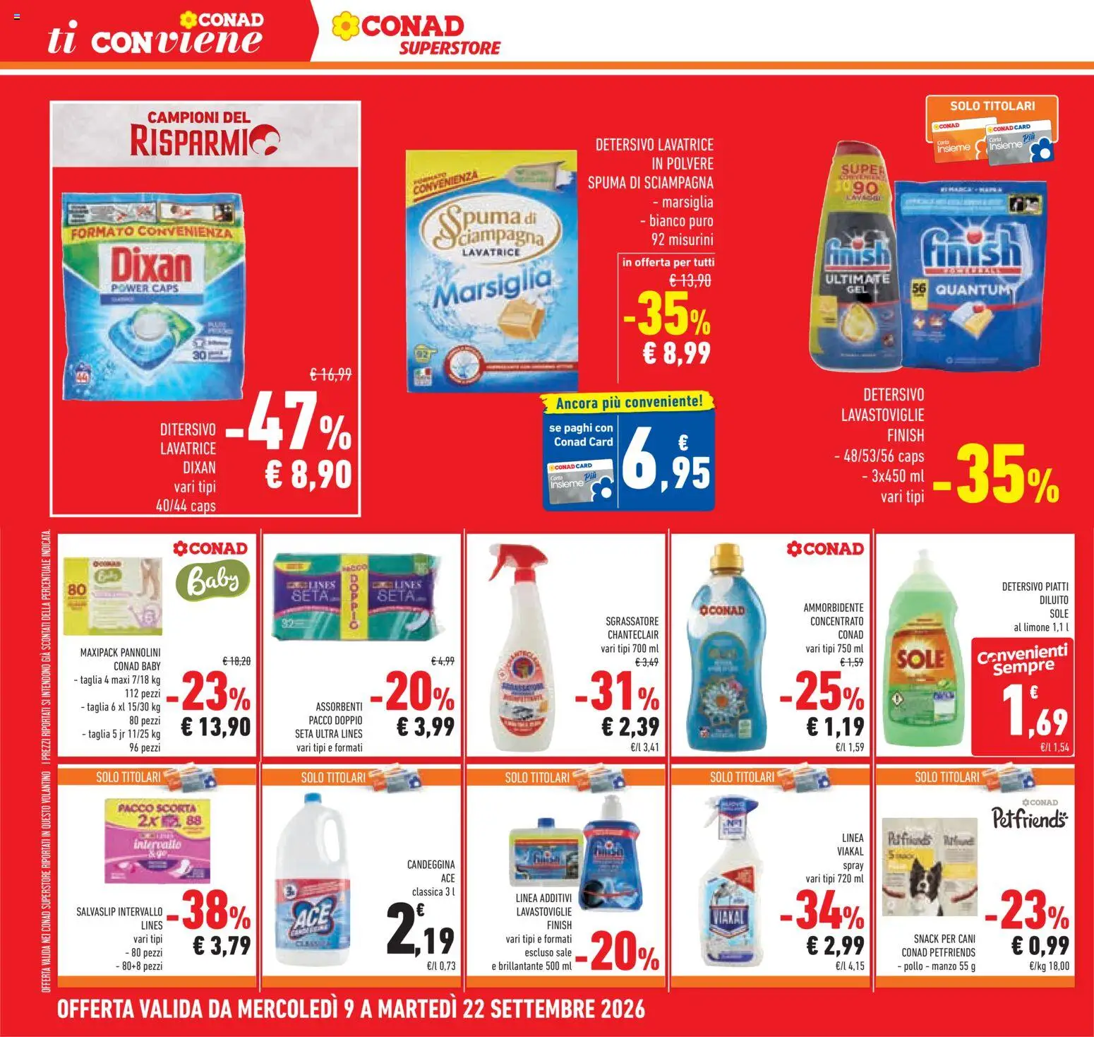 Volantino Conad del 09/09/2026 | Pagina: 18 | Prodotti: Pannolini, Pollo, Manzo, Lavatrice