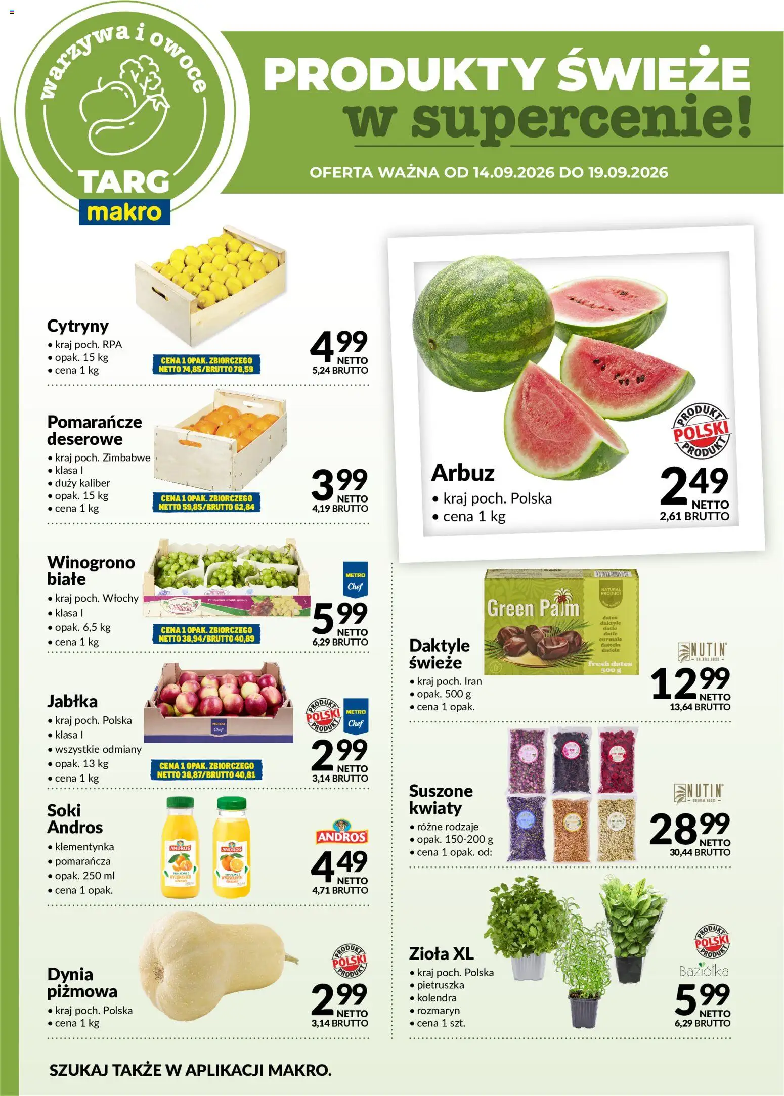 Makro gazetka - Oferta świeża w super cenach od 14.09.2026 | Strona: 5 | Produkty: Pietruszka, Soki, Zioła, Jabłka