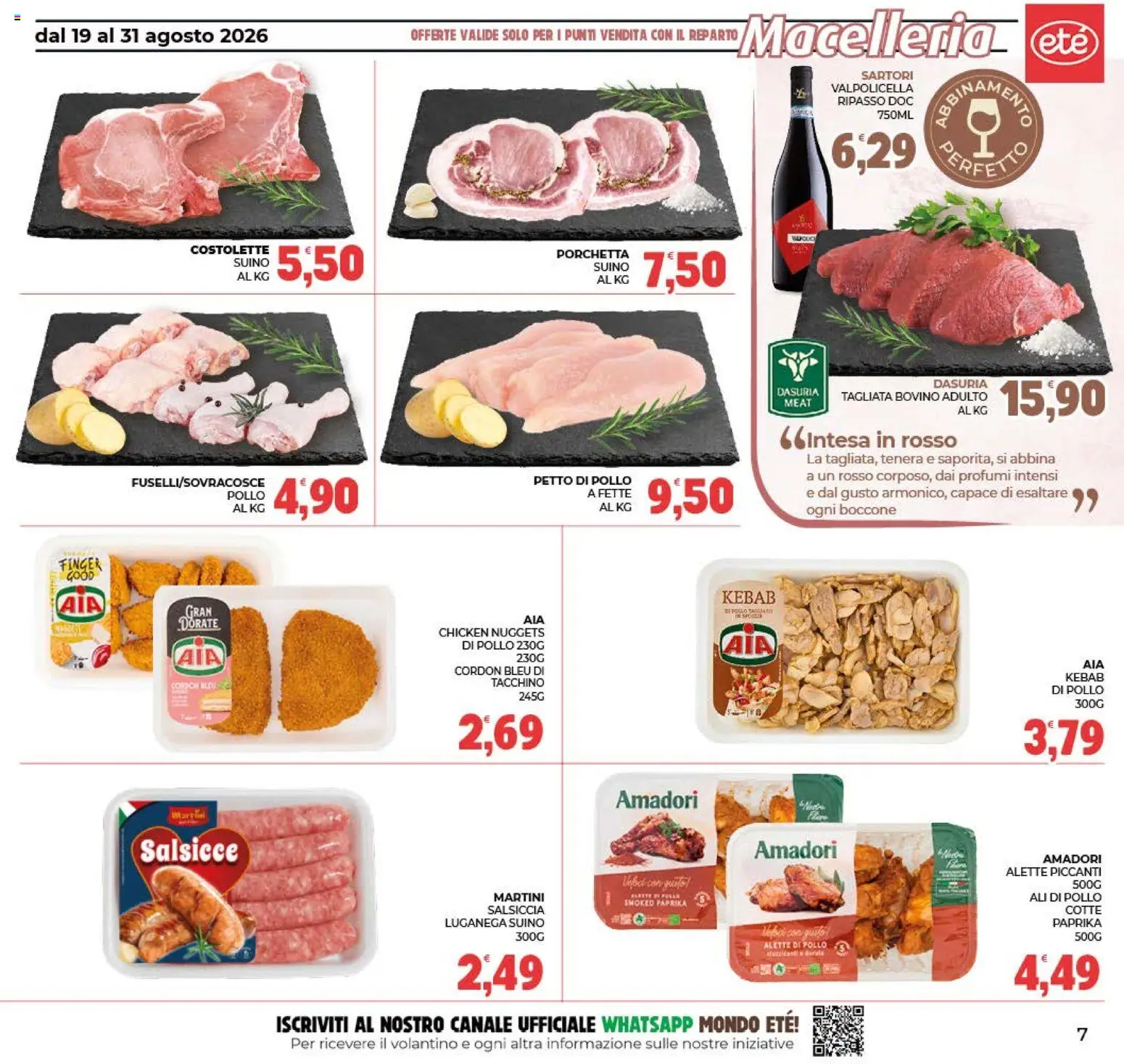 Volantino Eté del 19/08/2026 | Pagina: 7 | Prodotti: Bovino, Porchetta, Martini, Ali di pollo