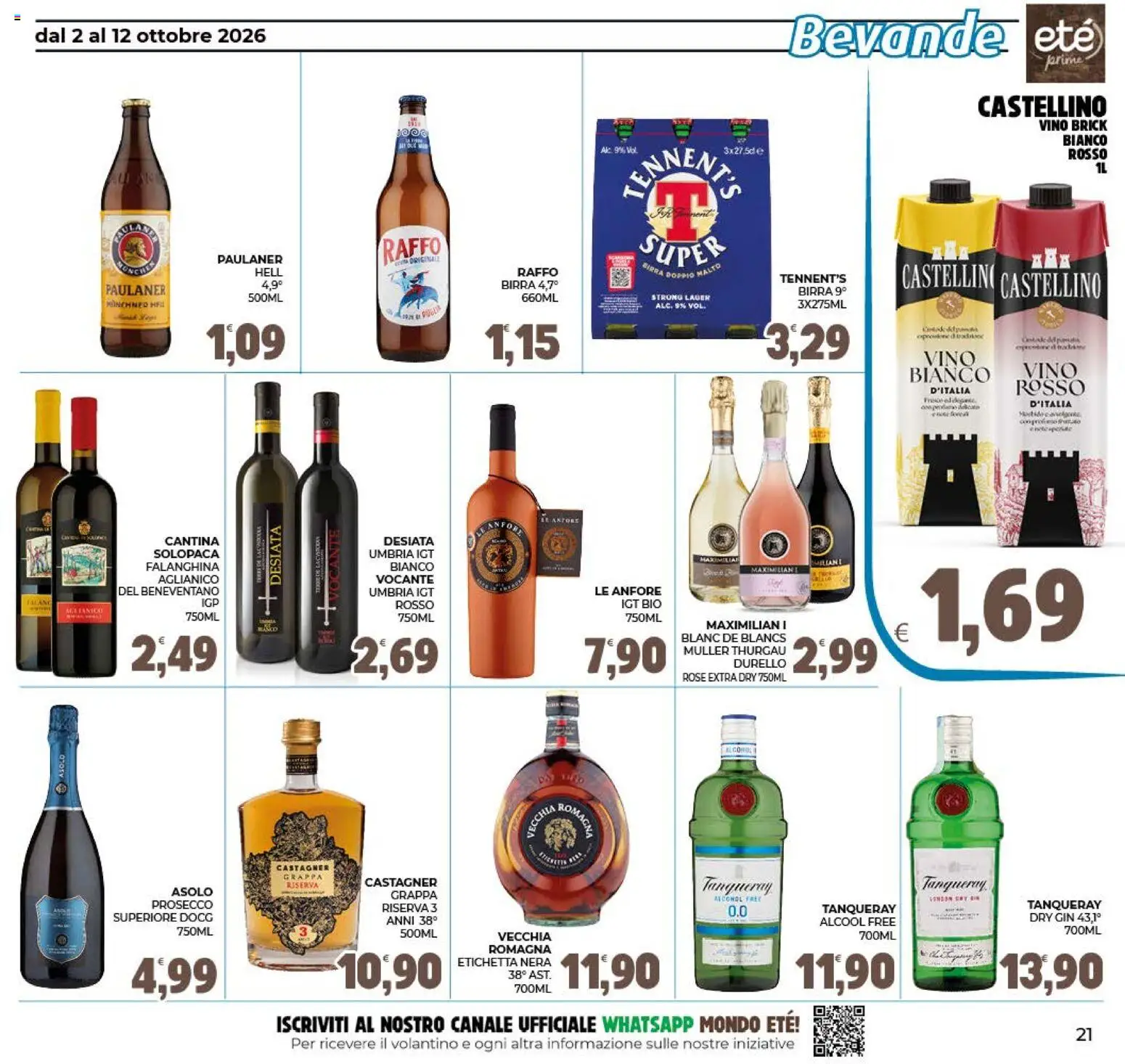 Volantino Eté del 02/10/2026 | Pagina: 21 | Prodotti: Tennent's, Birra, Gin, Vino rosso