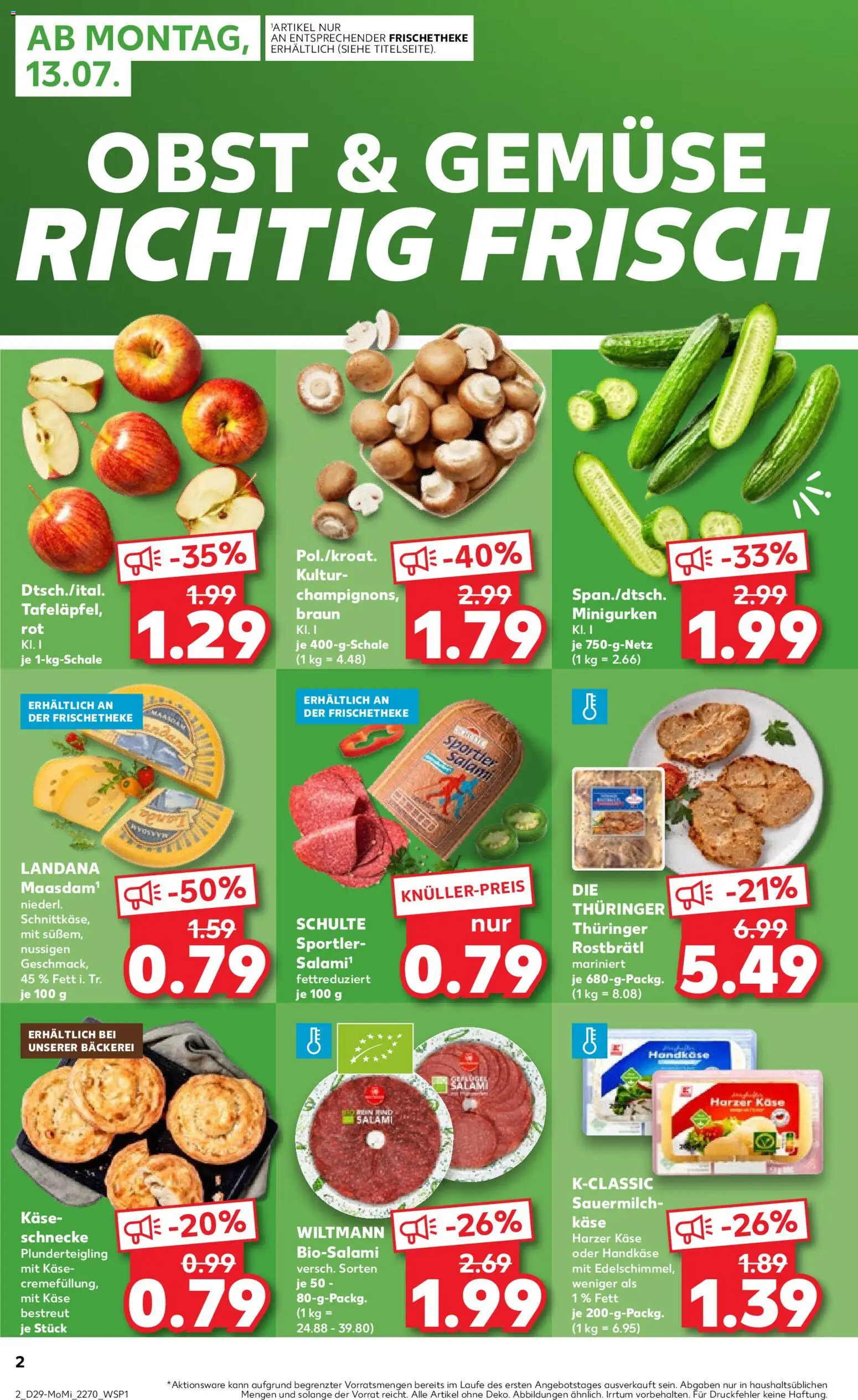Kaufland Německo leták - Hannover od 13.07.2026 | Strana: 2 | Produkty: Handkäse, Kaše