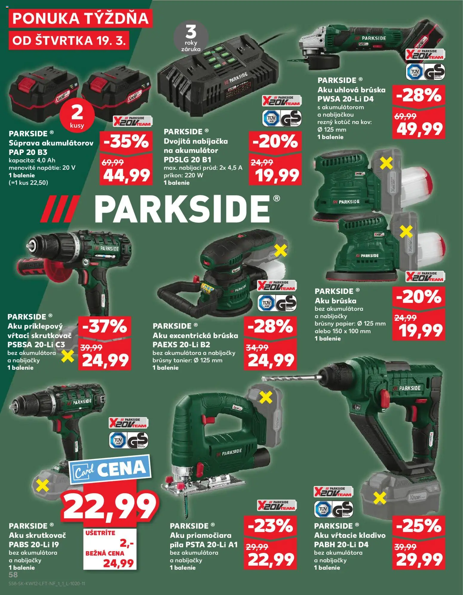 Nové Kaufland akcie – leták je platný od 19.03.2026 | Strana: 58 | Produkty: Aku skrutkovač, Skrutkovač, Píla, Uhlová brúska