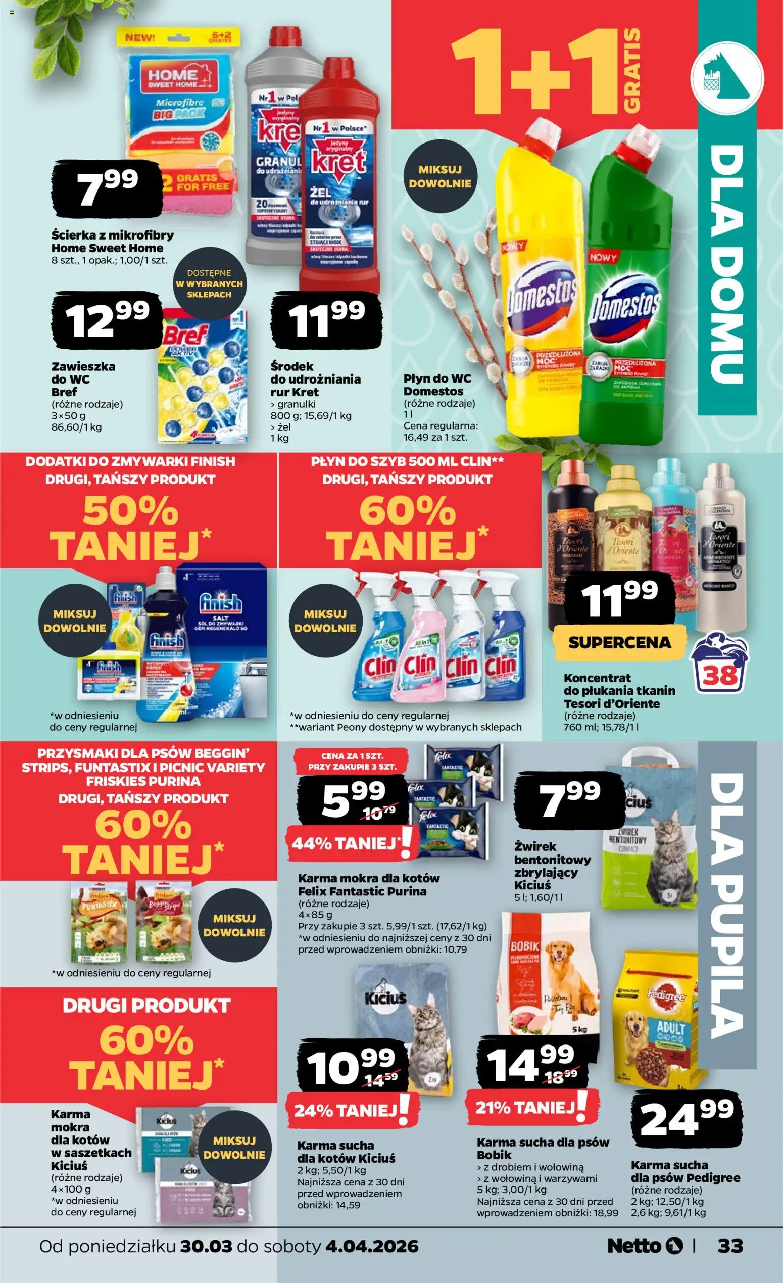 Netto gazetka od poniedziałku spożywcza od 30.03.2026 | Strona: 33 | Produkty: Tesori d'oriente, Ścierka z mikrofibry, Pedigree, Wołowina