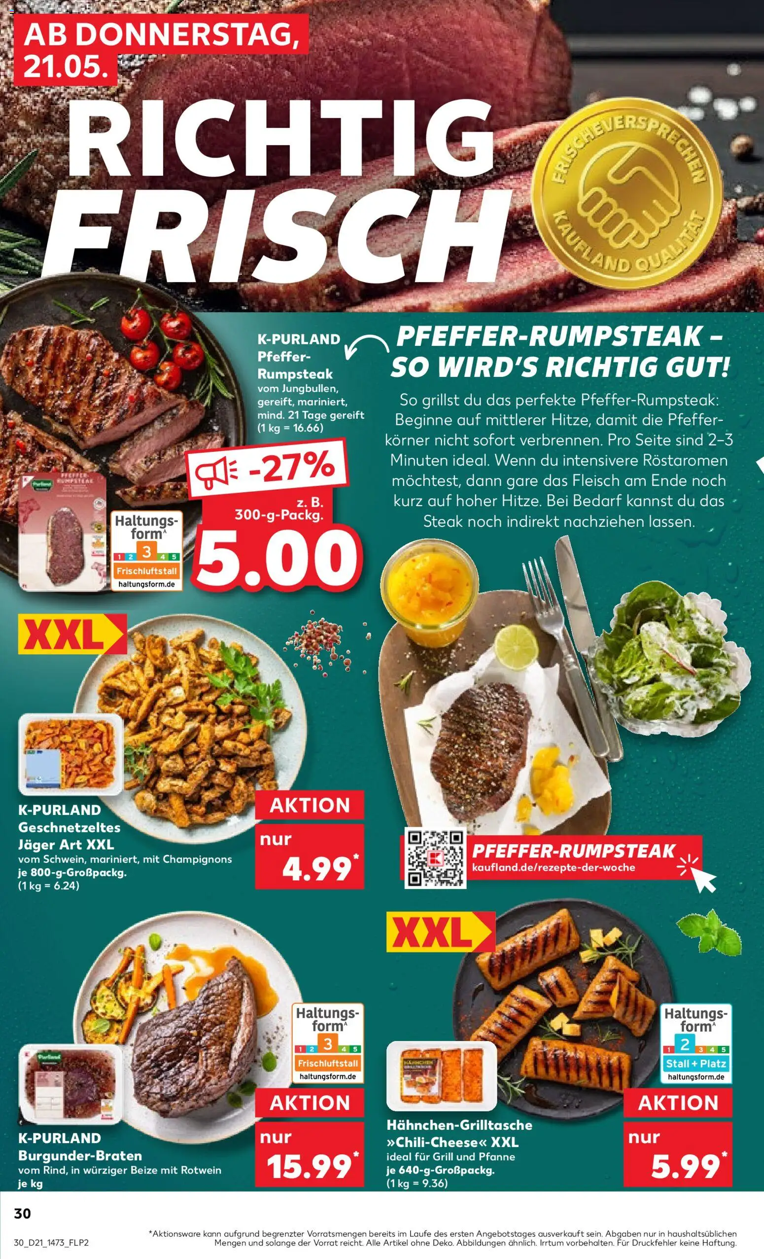 Kaufland Prospekt Potsdam	 – gültig ab 21.05.2026 | Seite: 30 | Produkte: Champignons, Pfeffer, Steak, Fleisch