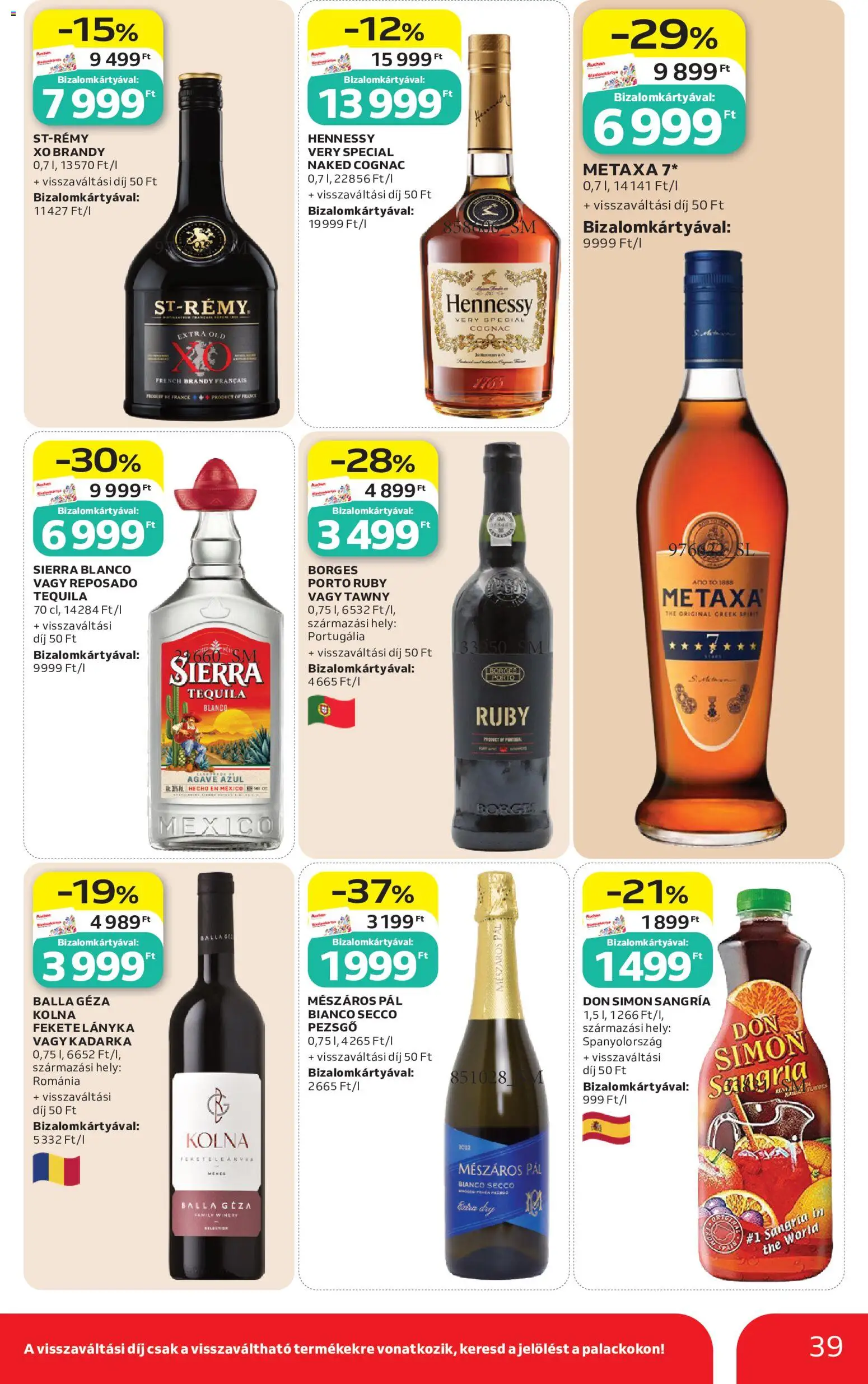 Auchan akciós ujság - amely érvényes a következő dátumtól: 2026.10.01. | Oldal: 39 | Termékek: Metaxa, Pezsgő, Tequila, Agávé