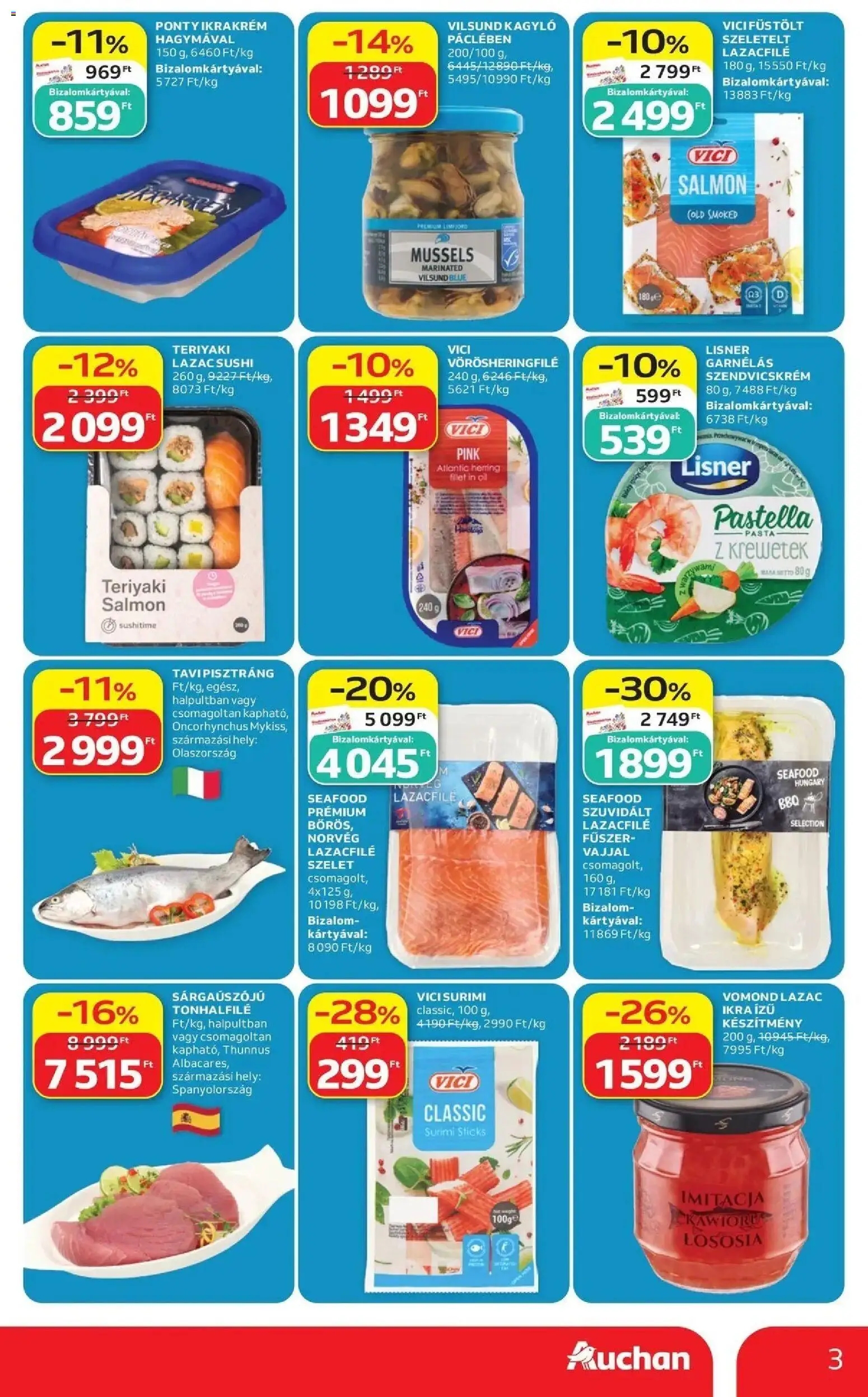 Auchan akciós újság Szolnok - 2026.09.03. -tól/töl > akció, lapozható szórólap 🛍️ | Oldal: 3 | Termékek: BBQ, Szelet, Surimi, Sushi