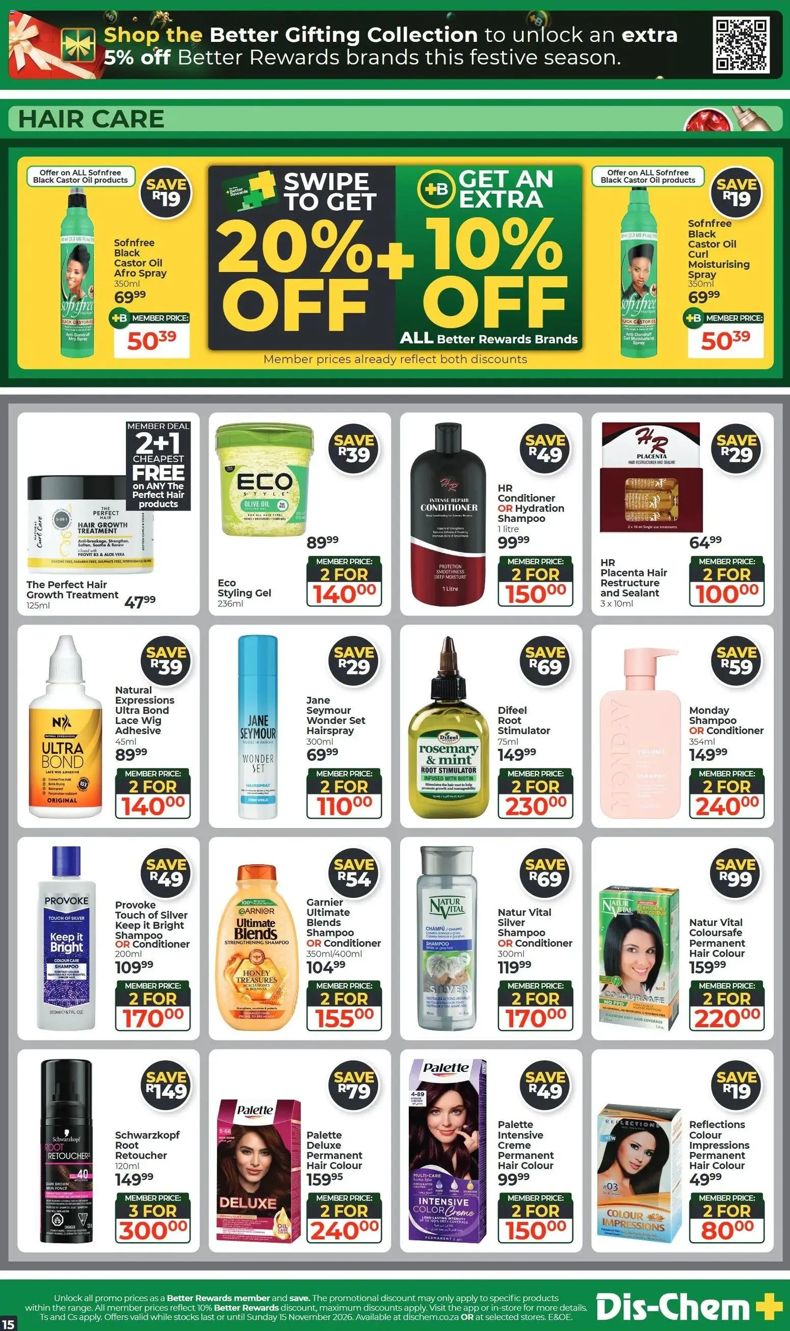 New Dis-Chem catalogue – valid from 20/10/2026 | Page: 15 | Products: Aloe Vera, Hair colour, Oil, Shampoo