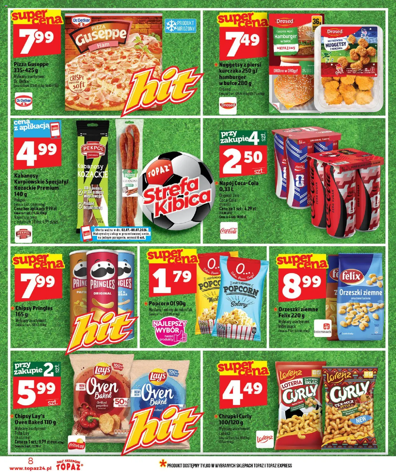 Topaz gazetka od 02.07.2026 | Strona: 8 | Produkty: Piersi, Chrupki, Kabanosy, Pizza