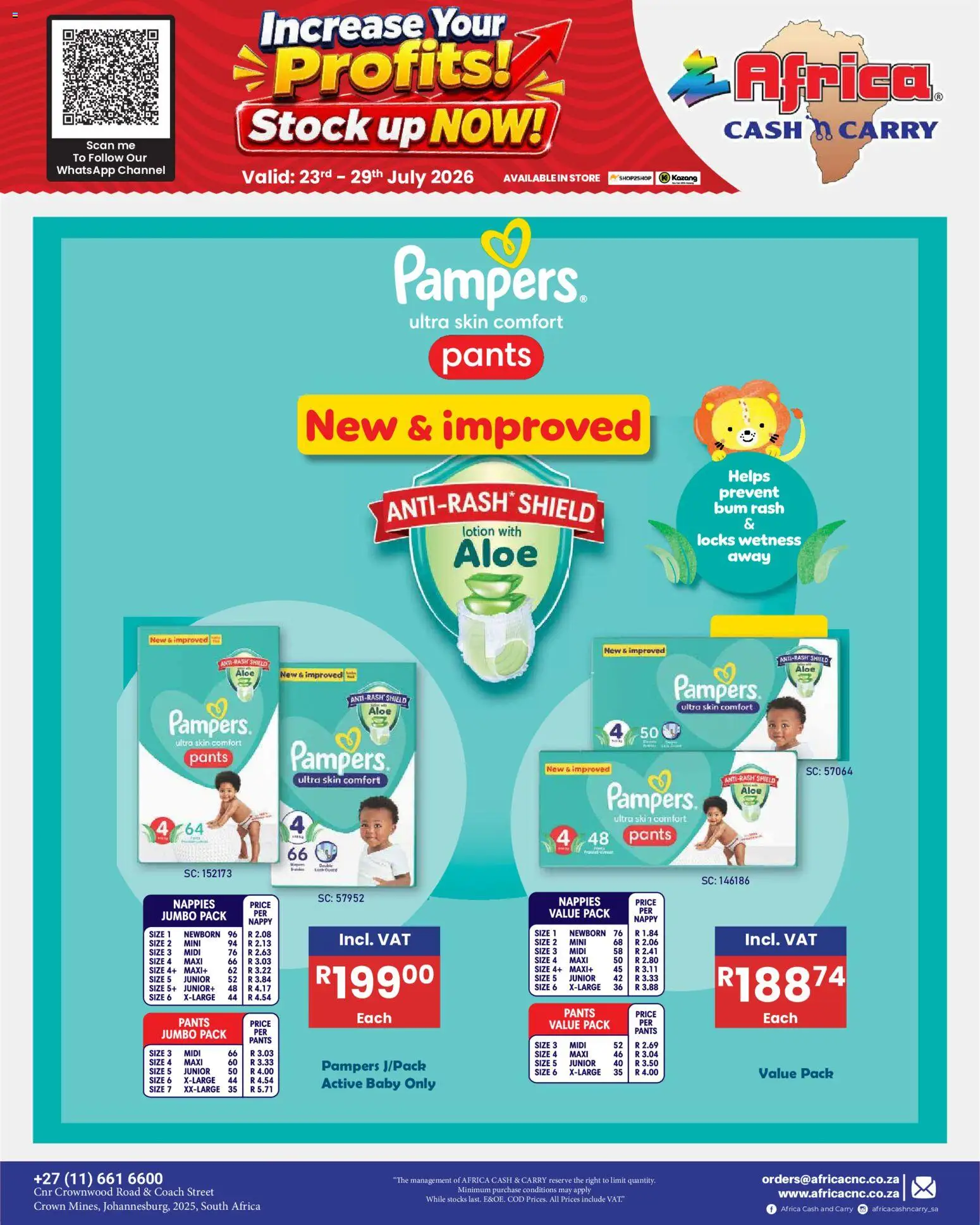 New Africa Cash & Carry catalogue – valid from 23/07/2026 | Page: 71 | Products: Pants, Stock, Nappies, Lotion