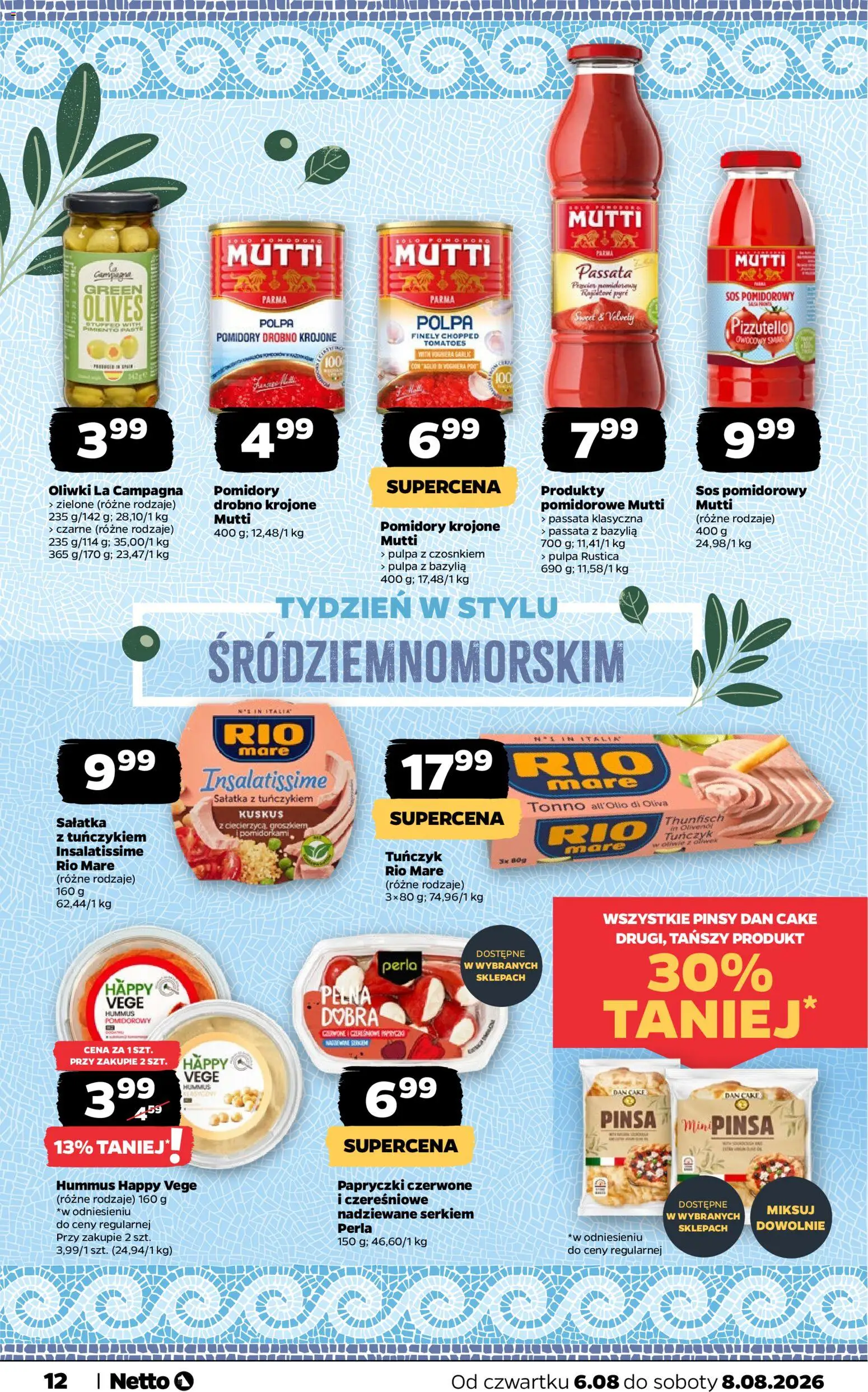 Netto gazetka od czwartku od 06.08.2026 | Strona: 12 | Produkty: Sałatka z tuńczykiem, Tuńczyk, Pinsa, Sos