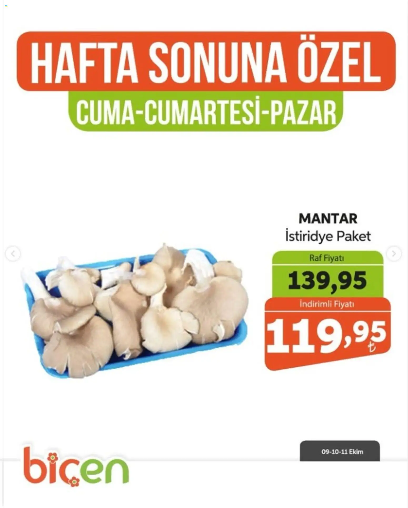 Biçen Market - Hafta Sonuna Özel - Sebze İndirimi - 09 Ekim 2026 tarihinden itibaren geçerlidir | Sayfa: 3 | Ürünler: Raf, Mantar
