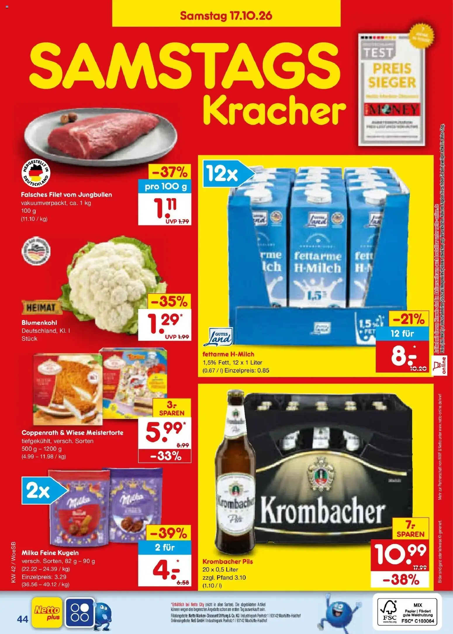 Netto Marken-Discount Prospekt Gemmingen (ab 12.10.2026) » Angebote | Seite: 60 | Produkte: Pils, Milka, Bilder, Blumenkohl