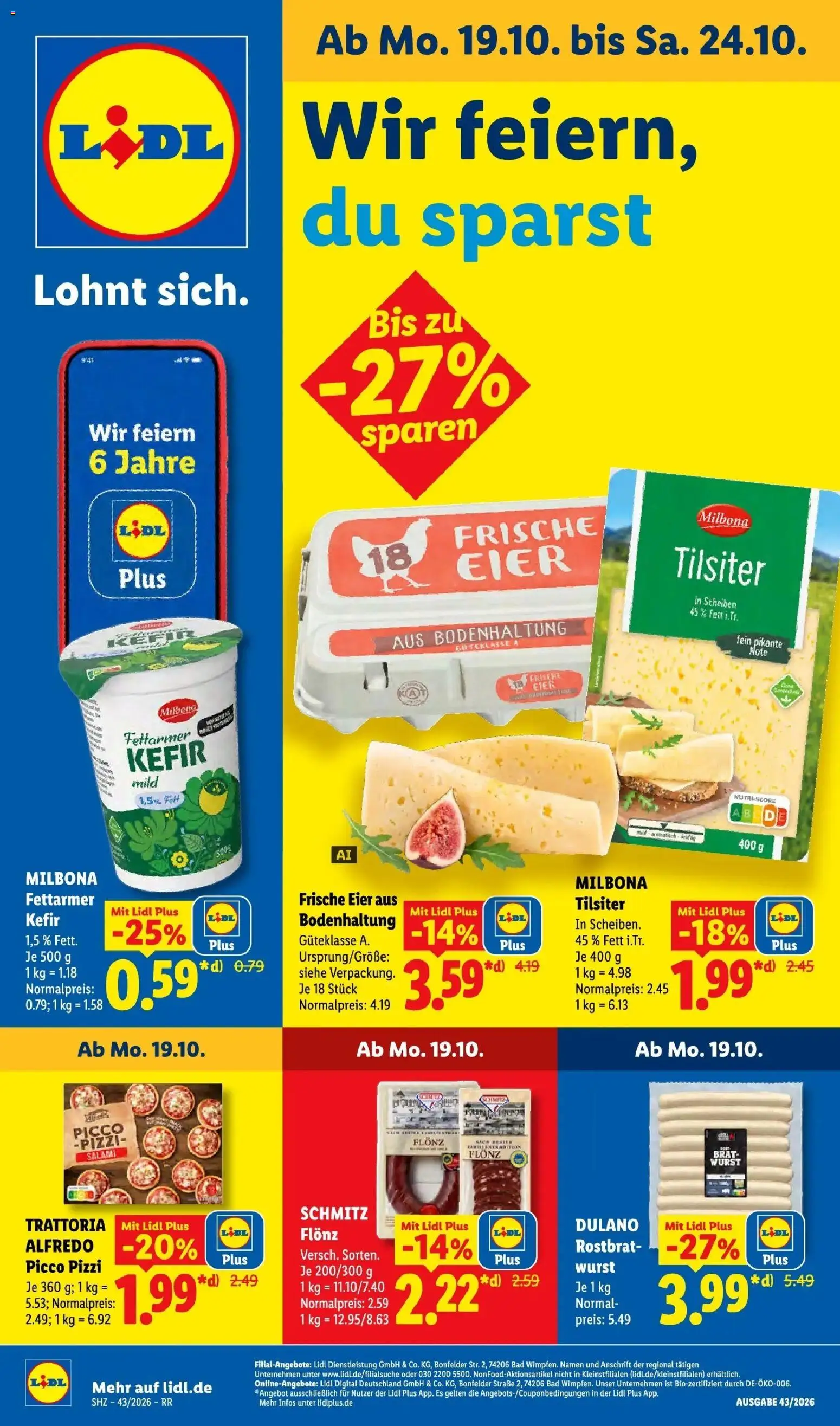 Lidl Prospekt Zülpich (ab 19.10.2026) zum Blättern » Angebote | Seite: 1 | Produkte: Kefir, Eier, Bad, Pizza