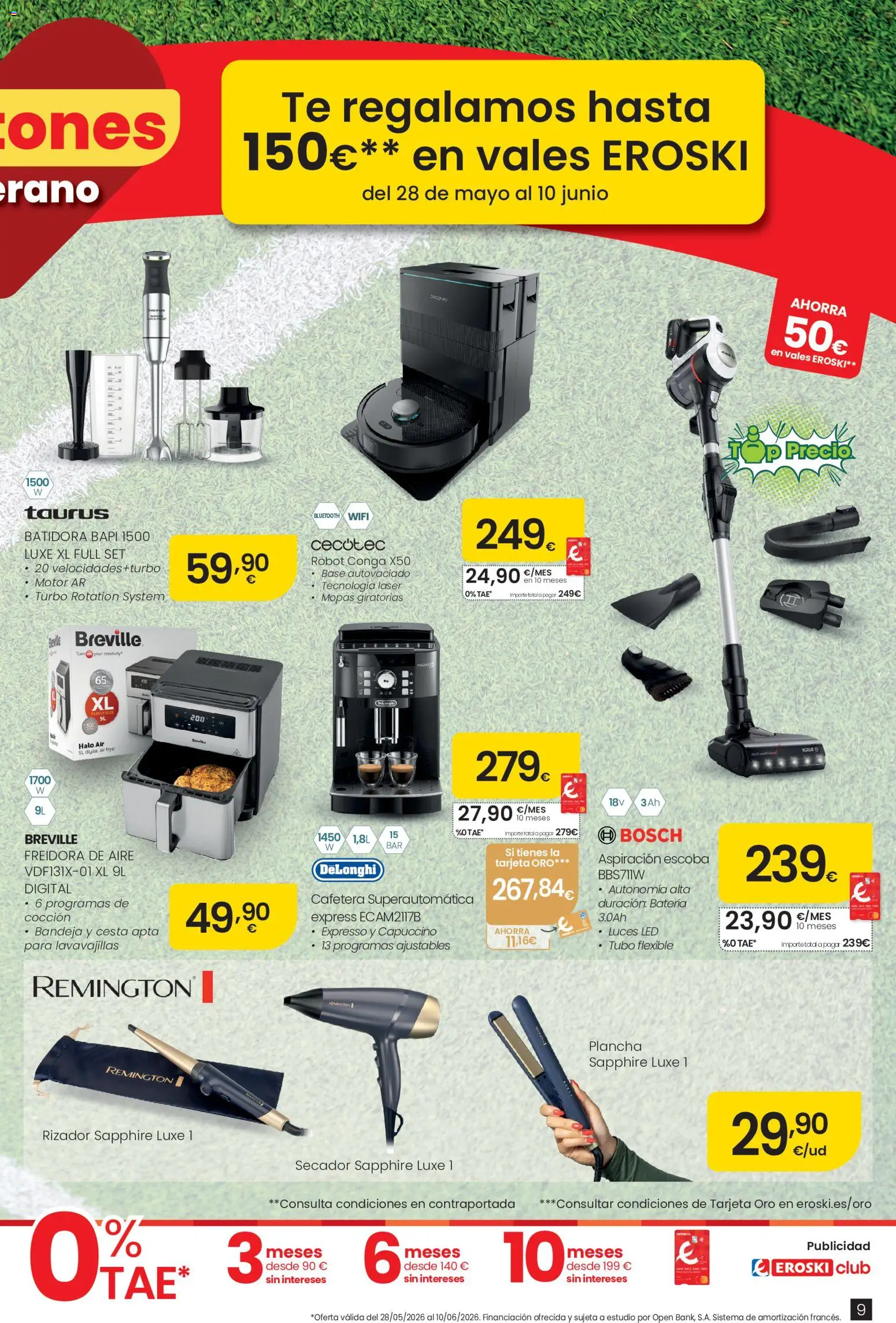Eroski Ofertones de verano │ válido desde el 28.05.2026 | Página: 9 | Productos: Lavavajillas, Batidora, Freidora, Cesta