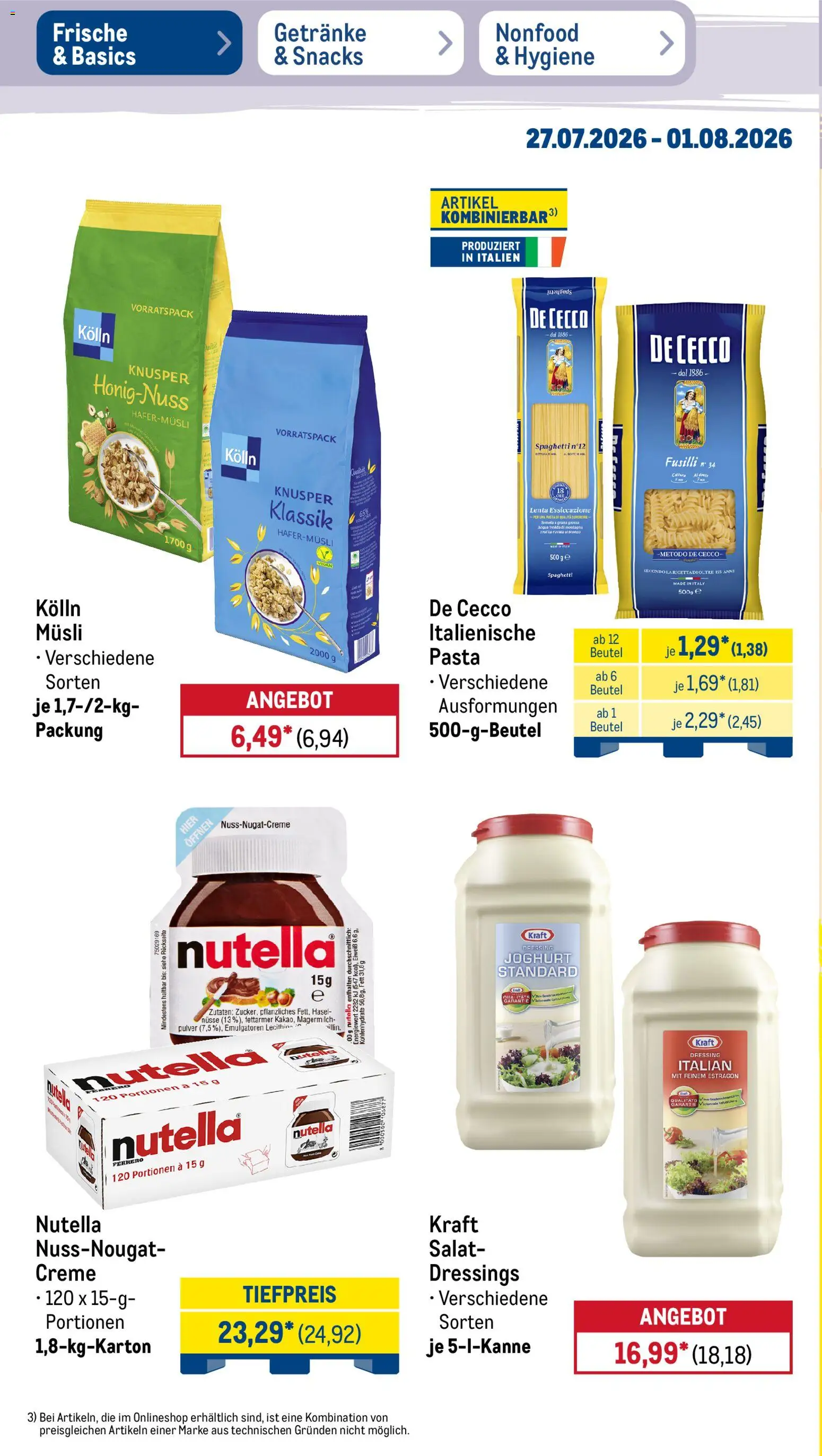 Metro Prospekt – gültig ab 27.07.2026 | Seite: 18 | Produkte: Musli, Kolln, Pasta, Salat