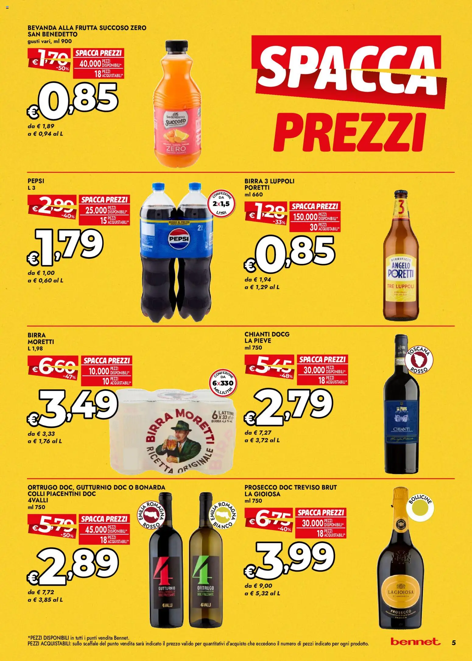 Volantino bennet del 22/10/2026 | Pagina: 5 | Prodotti: Birra, Frutta, Scaffale, Pepsi