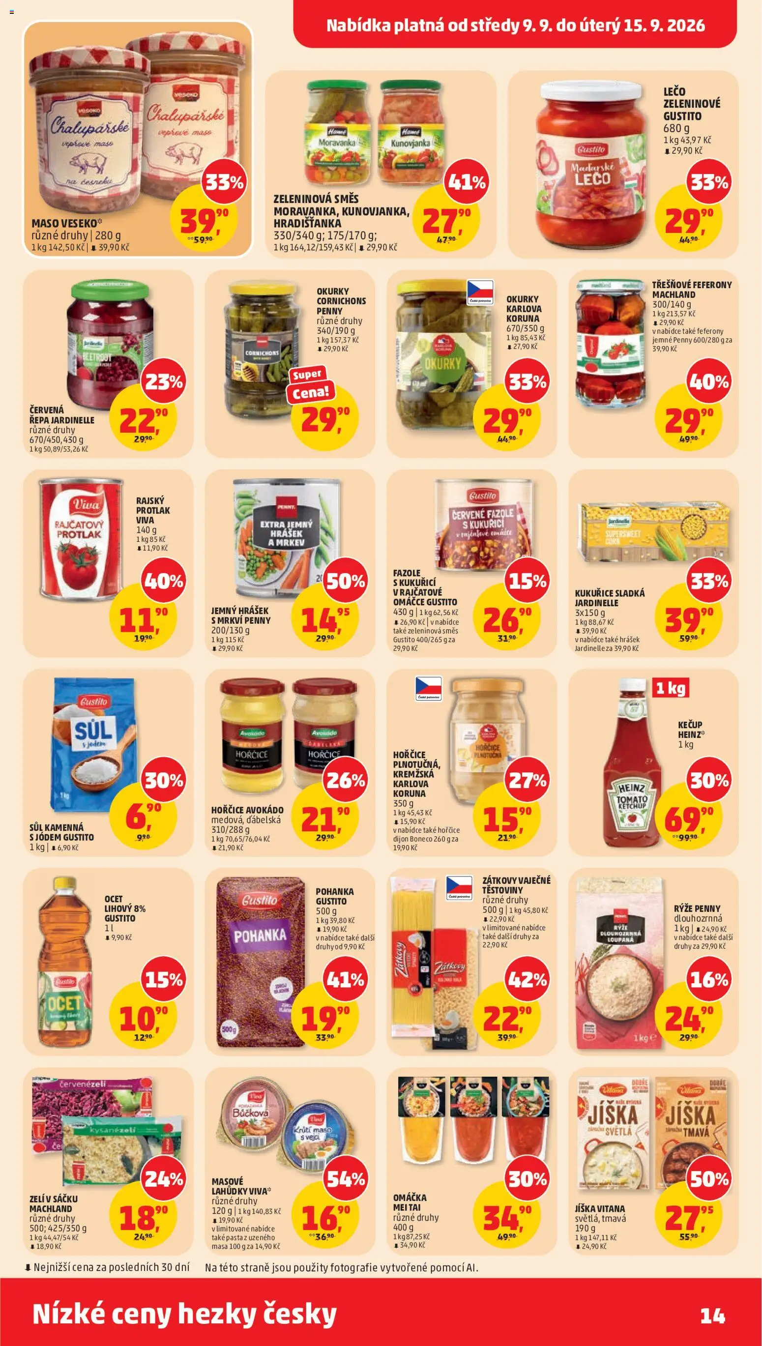 Penny Market leták od 09.09.2026 | Strana: 14 | Produkty: Těstoviny, Kečup, Kukuřice, Lečo
