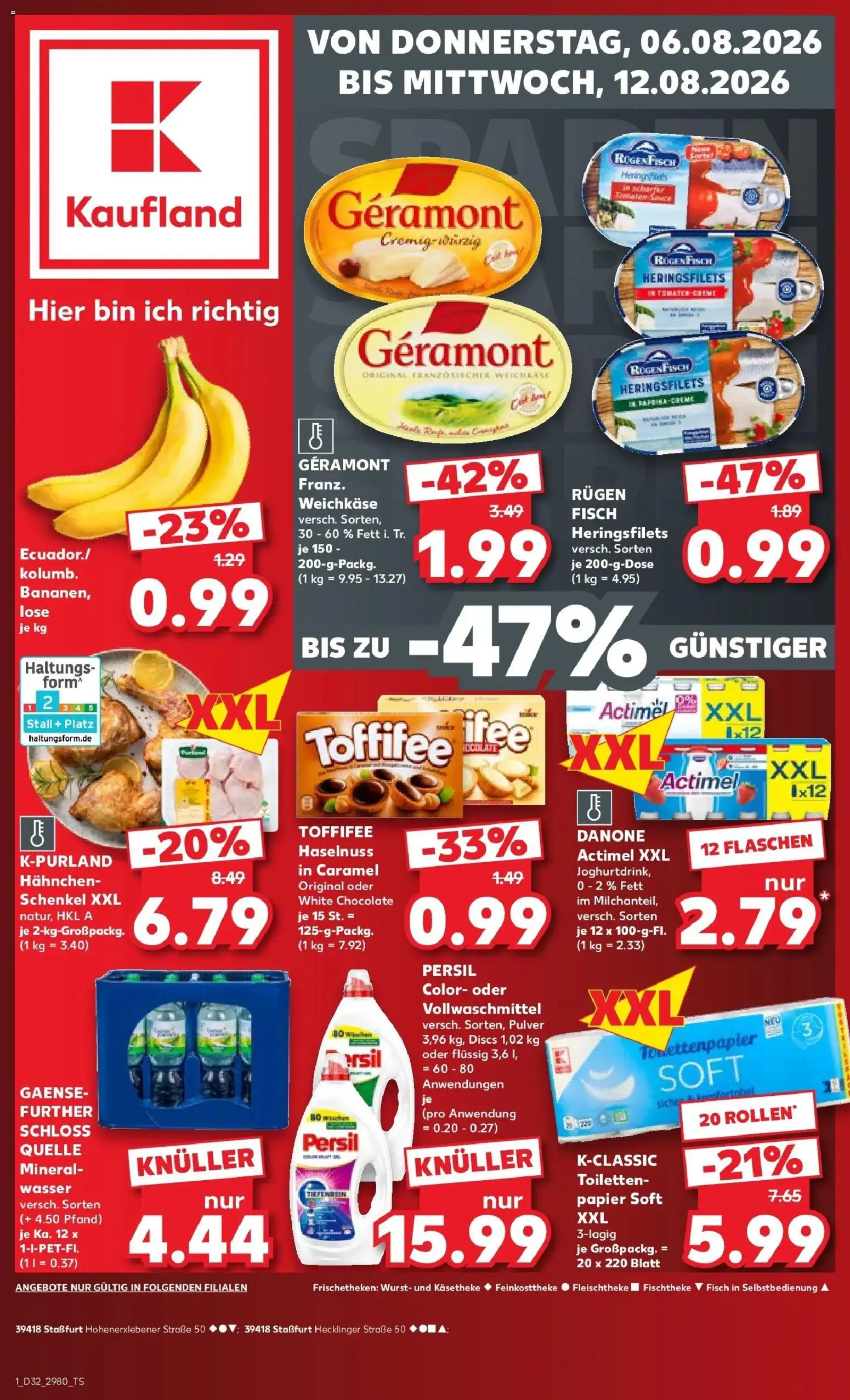 Kaufland Prospekt Staßfurt – gültig ab 06.08.2026 | Seite: 1 | Produkte: Wasser, Wurst, Toffifee, Persil
