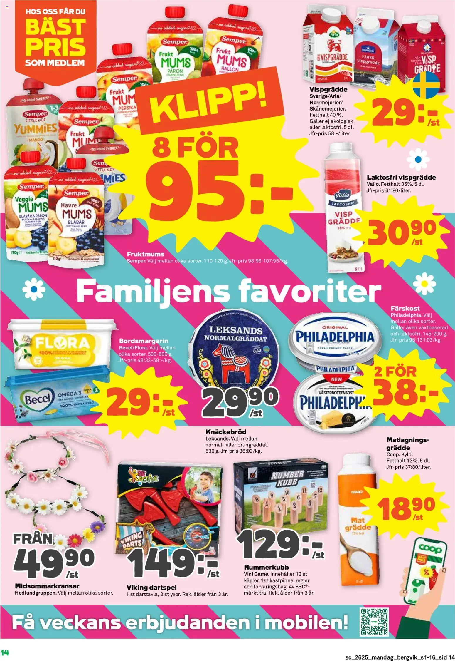 Stora Coop reklamblad aktuell från 15.06.2026 | Sida: 14 | Produkter: Galler, Knäckebröd, Persika, Grädde