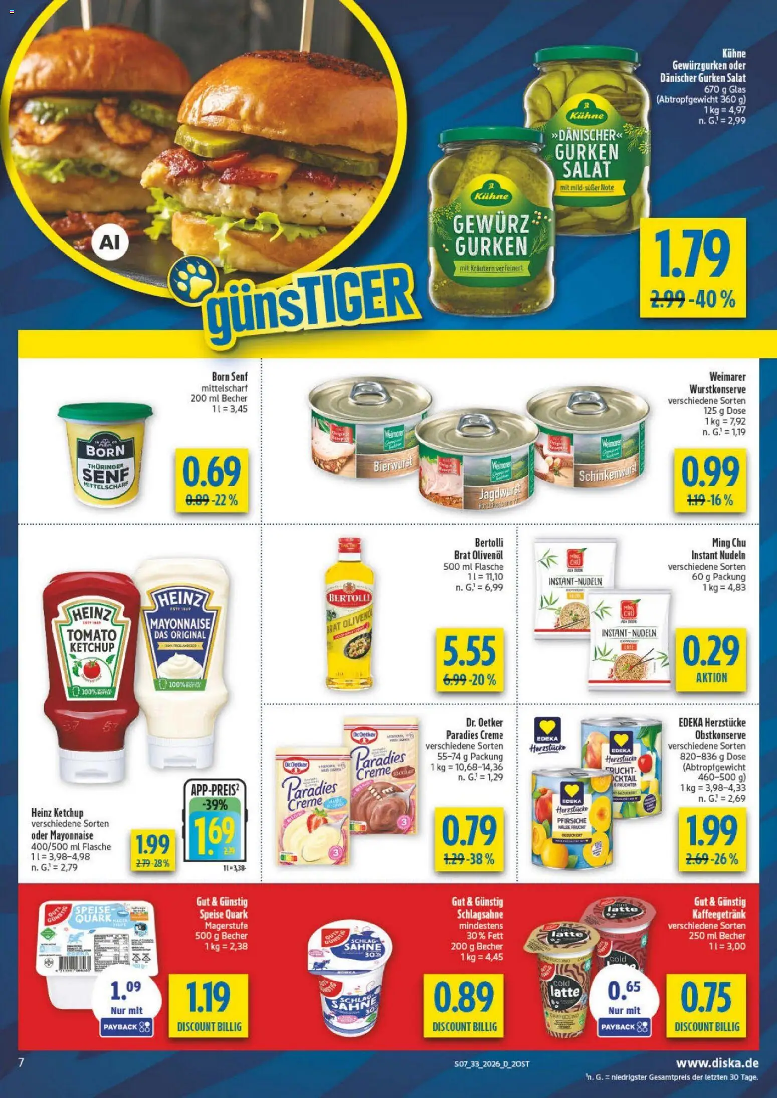 Diska - Diska Angebote Sachsen-Thüringen KW33 – gültig ab 10.08.2026 | Seite: 7 | Produkte: Heinz ketchup, Olivenol, Creme, Gurken