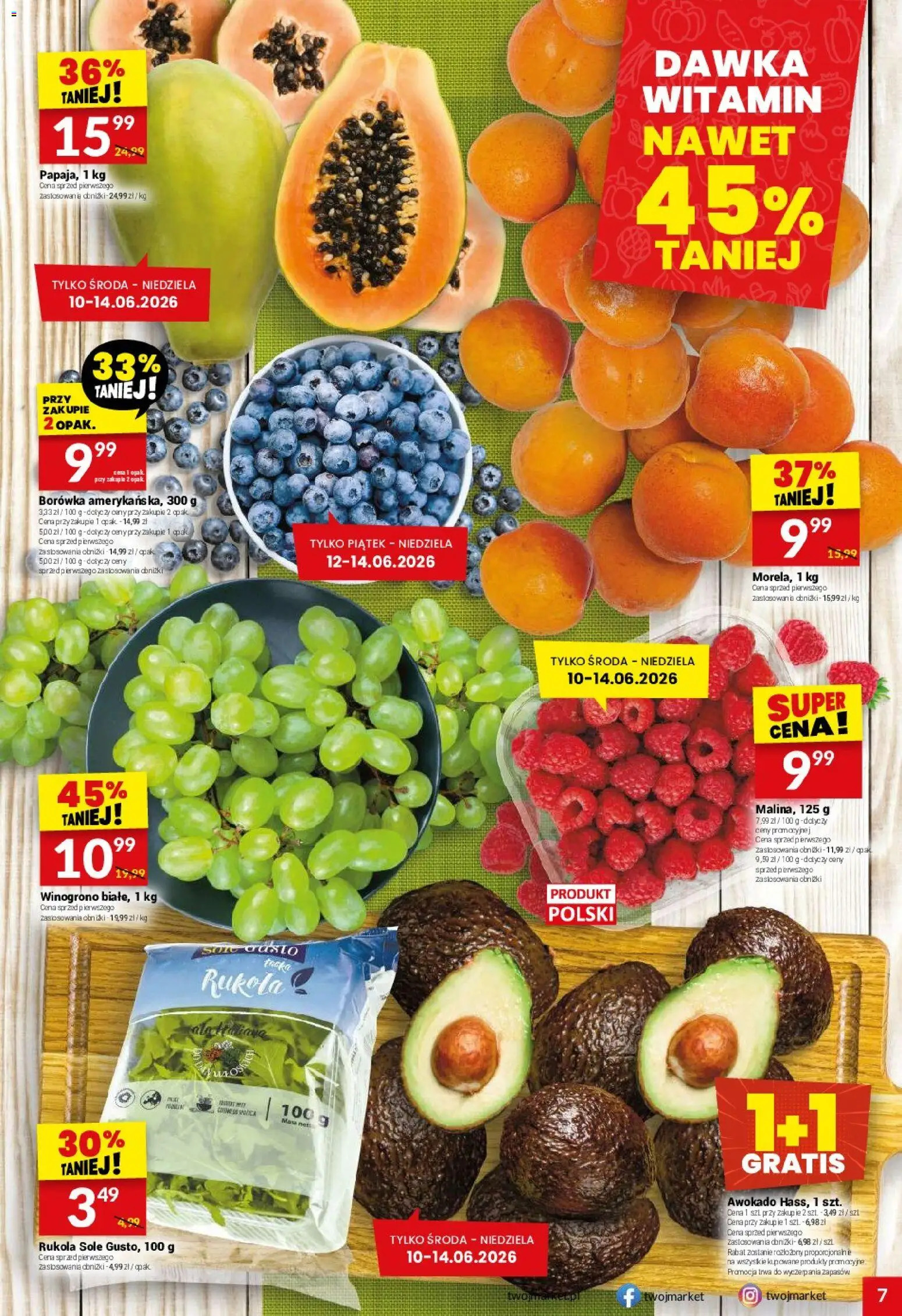 Twój Market gazetka od 10.06.2026 | Strona: 7 | Produkty: Winogrono, Rukola, Awokado