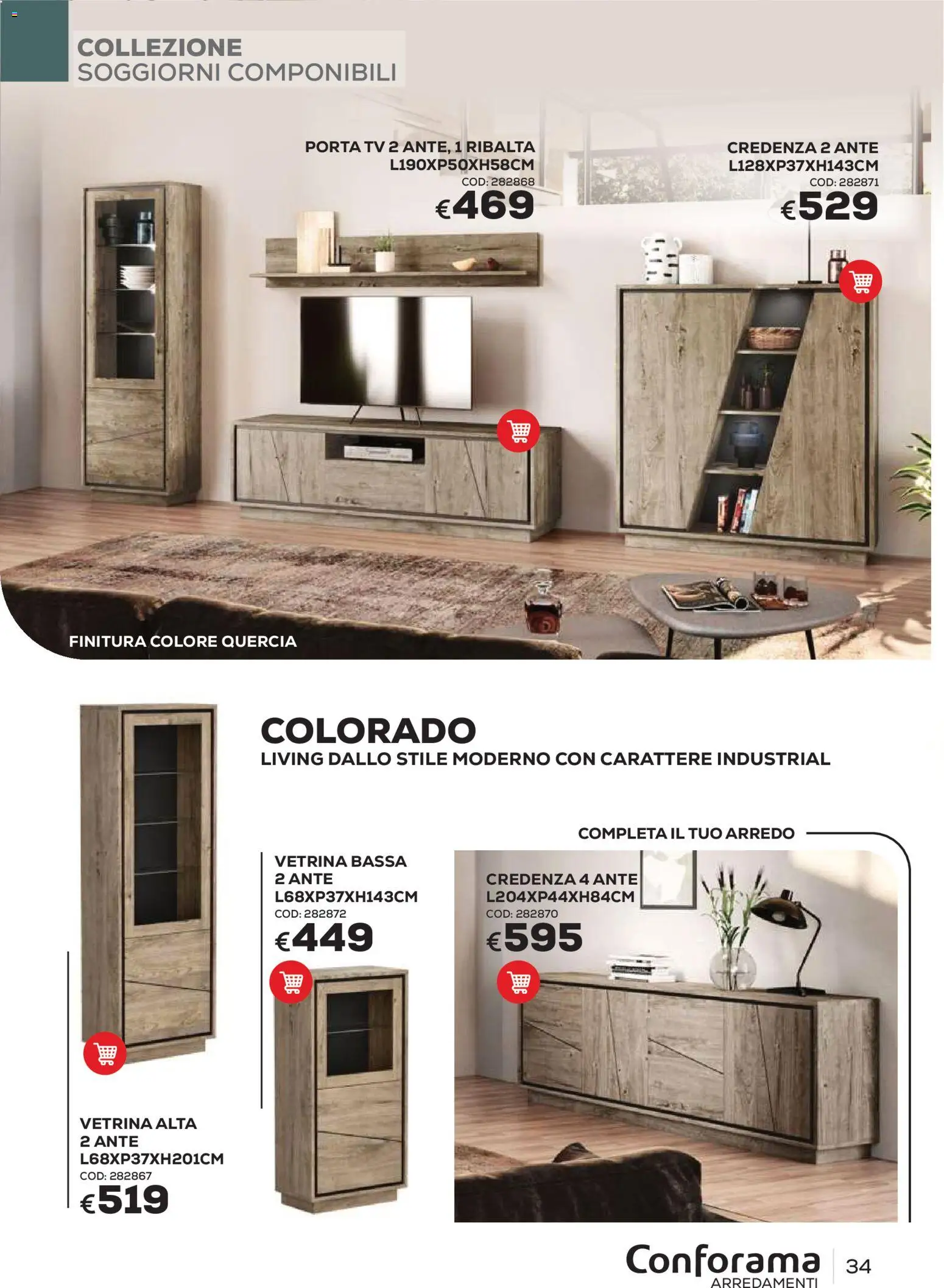 Volantino Conforama del 22/06/2026 | Pagina: 34 | Prodotti: Porta, TV, Vetrina, Credenza