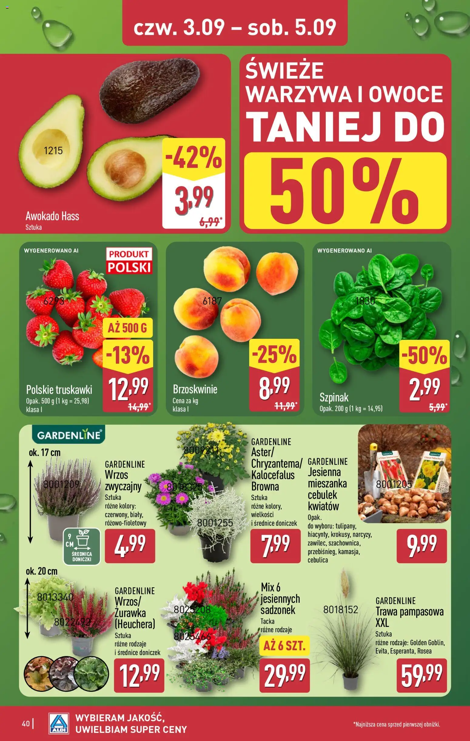 Aldi gazetka od 31.08.2026 | Strona: 40 | Produkty: Wrzos, Awokado Hass, Truskawki, Owoce