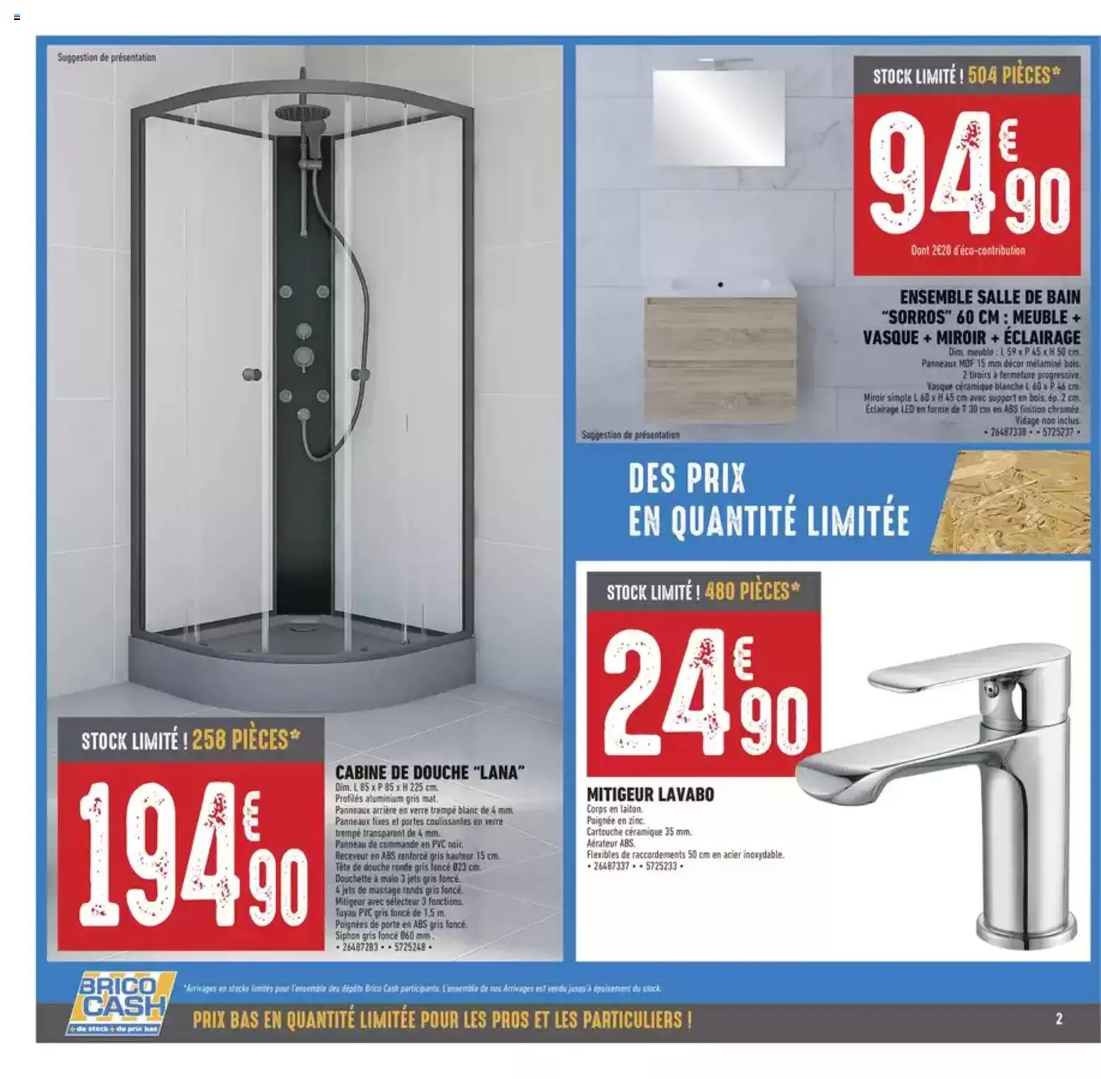 {H1} | Page: 2 | Produits: Tuyau, Porte, Lavabo, Douche