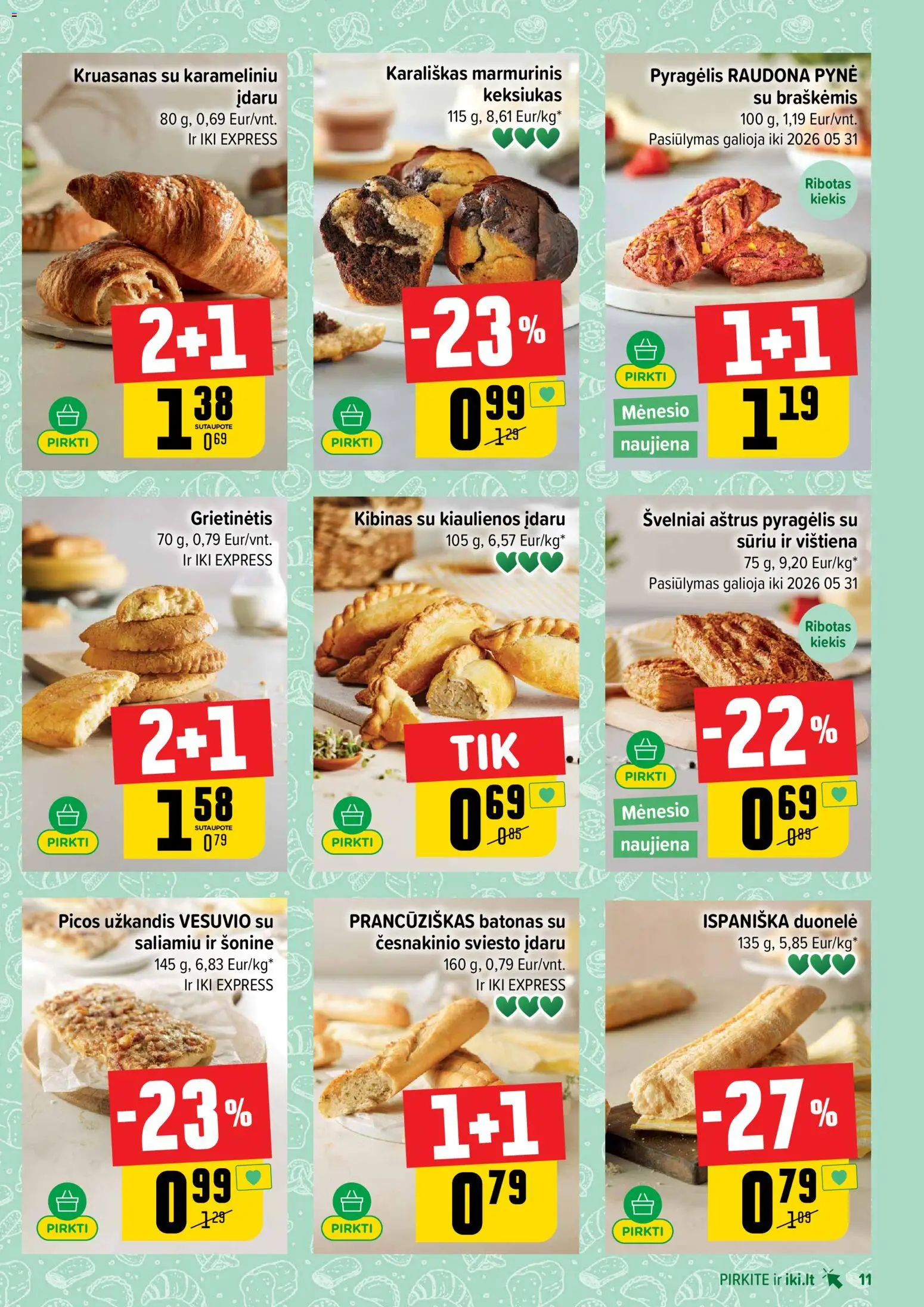 IKI akcijos nuo 25.05.2026 | Puslapis: 11 | Prekių: Batonas, Kiaulienos, Vištiena