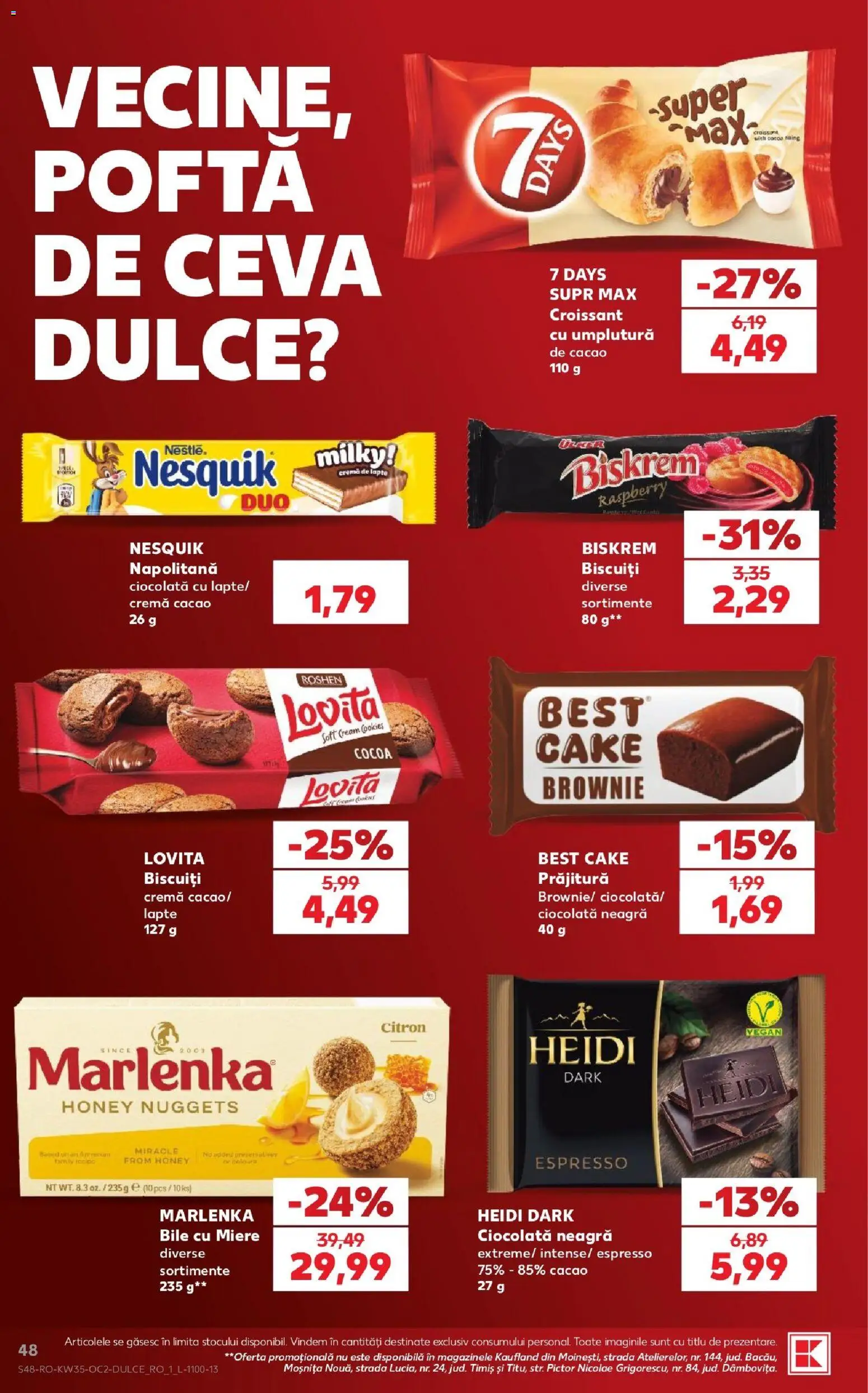 Kaufland RO akciós ujság - amely érvényes a következő dátumtól: 2026.08.26. | Oldal: 48 | Termékek: Nestlé, Marlenka, Nuggets, Brownie