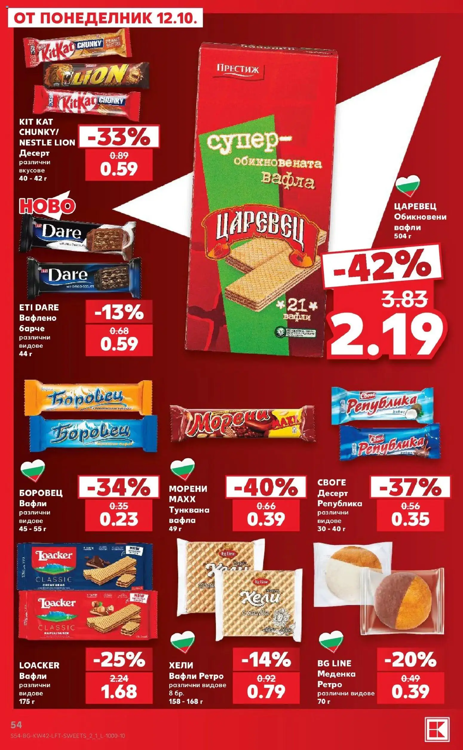 Нова Кауфланд брошура София - 2 на цената на 1 в Kaufland с валидност до 18.10.2026 от 12.10.2026 | Страница: 54 | Продукти: Десерт, Тунквана вафла, Вафла, Вафли