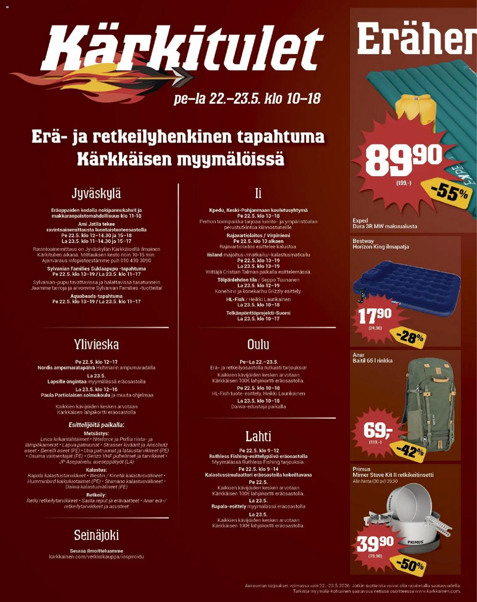 Kärkkäinen tarjoukset – voimassa 20.05.2026 alkaen | Sivu: 12 | Tuotteet: Ilmapatja, Makuualusta, Rinkka