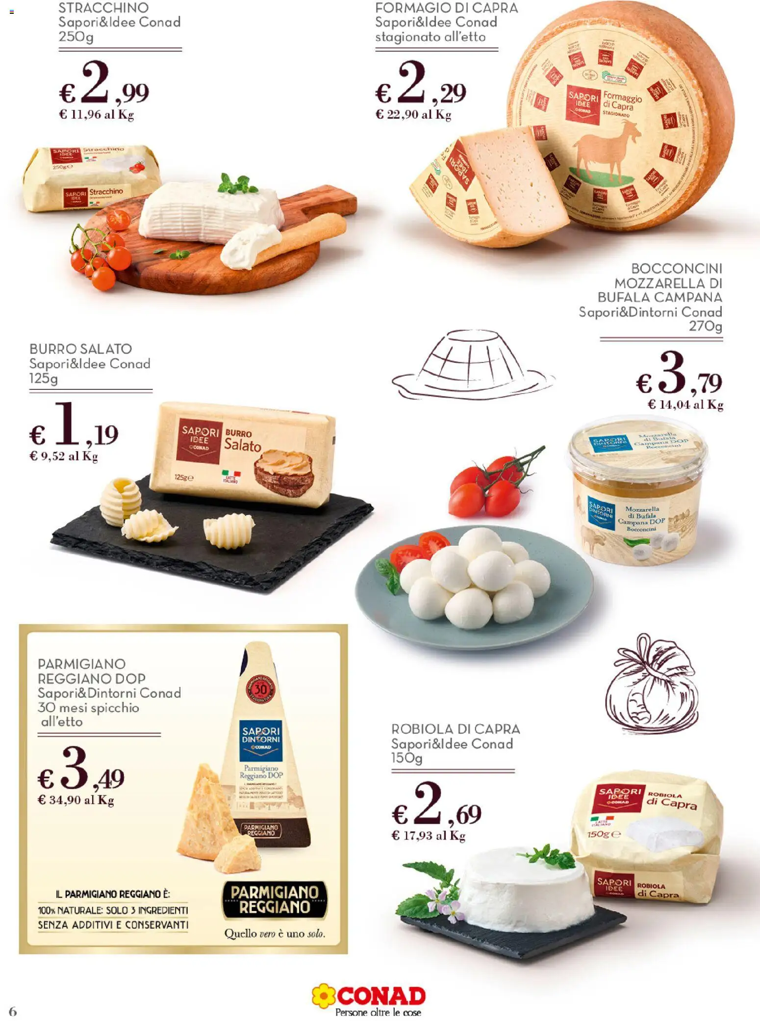Volantino Conad del 09/09/2026 | Pagina: 6 | Prodotti: Mozzarella, Formaggio, Burro, Parmigiano