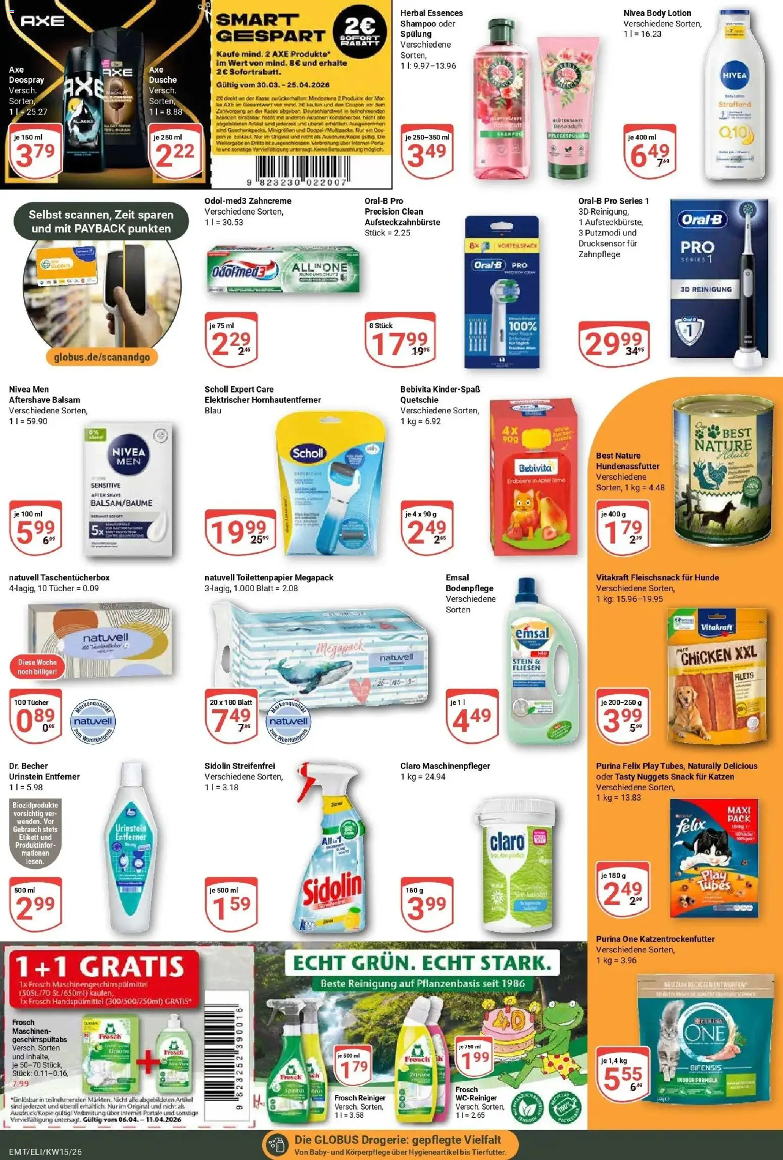 Globus prospekt Erfurt-Linderbach	 – gültig ab 07.04.2026 | Seite: 18 | Produkte: Purina one, Axe, Body Lotion, Deospray