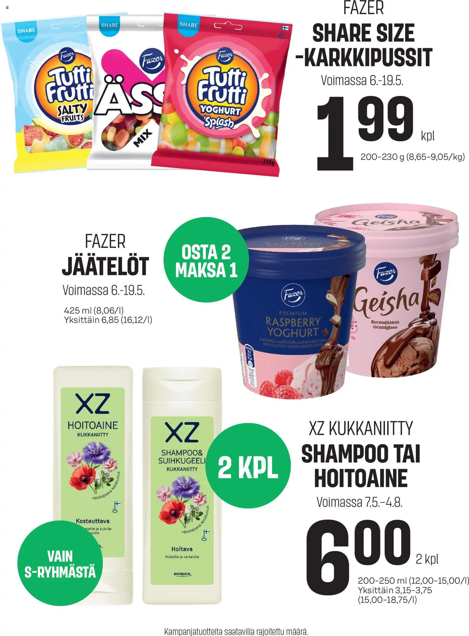 Sale tarjoukset ilmoitukset – voimassa 06.05.2026 alkaen | Sivu: 1 | Tuotteet: Shampoo, Hoitoaine, Tutti