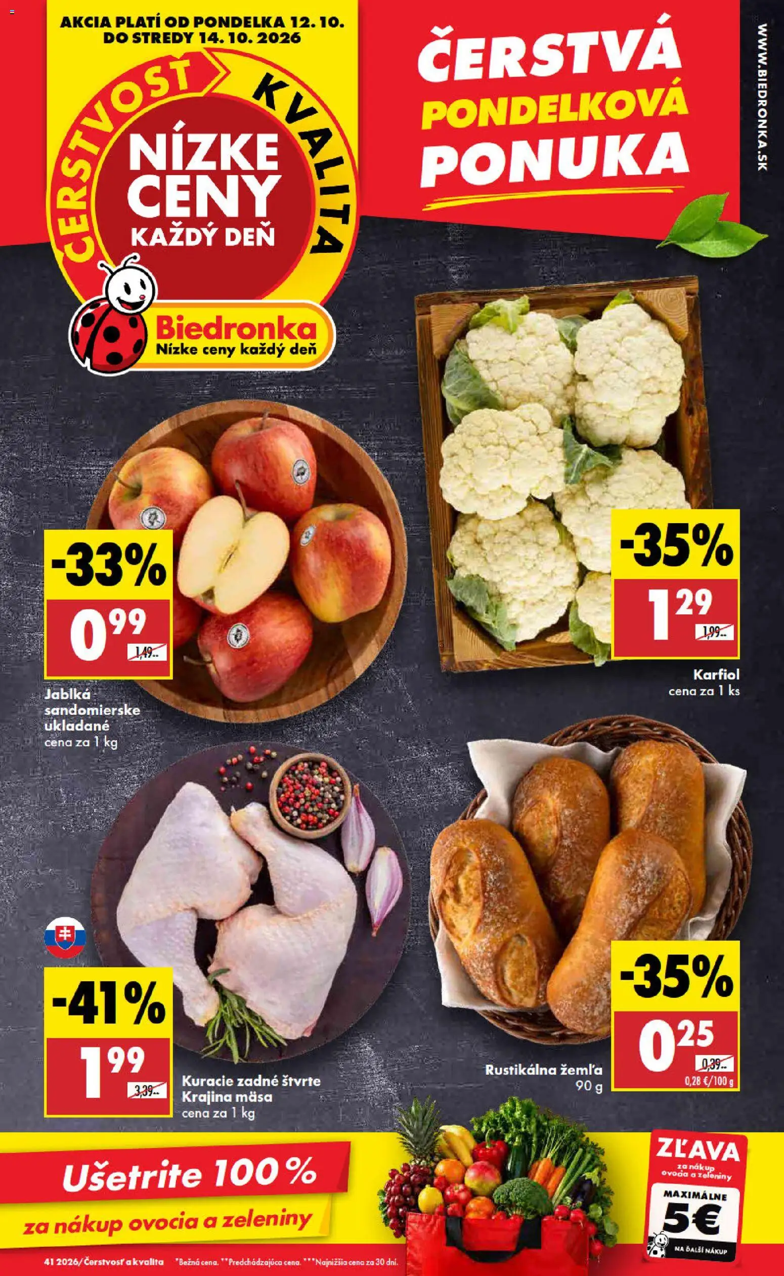 Nové Biedronka akcie – leták je platný od 12.10.2026 | Strana: 1 | Produkty: Jablká, Karfiol