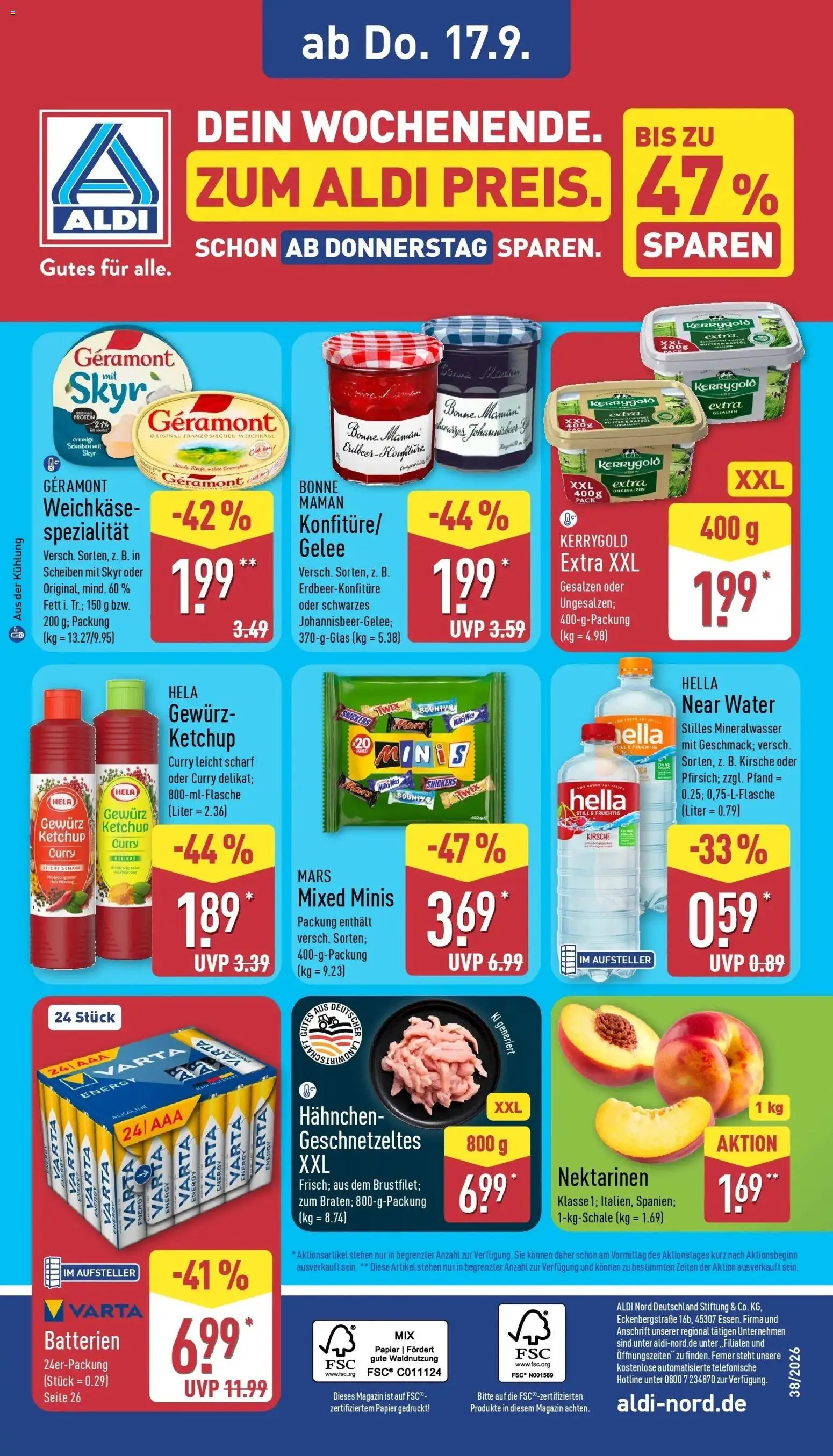 Aldi Aktueller Prospekt (ab 15.09.2026) » Angebote Online | Seite: 36 | Produkte: Nektarinen, Mineralwasser, Magazin, Ketchup