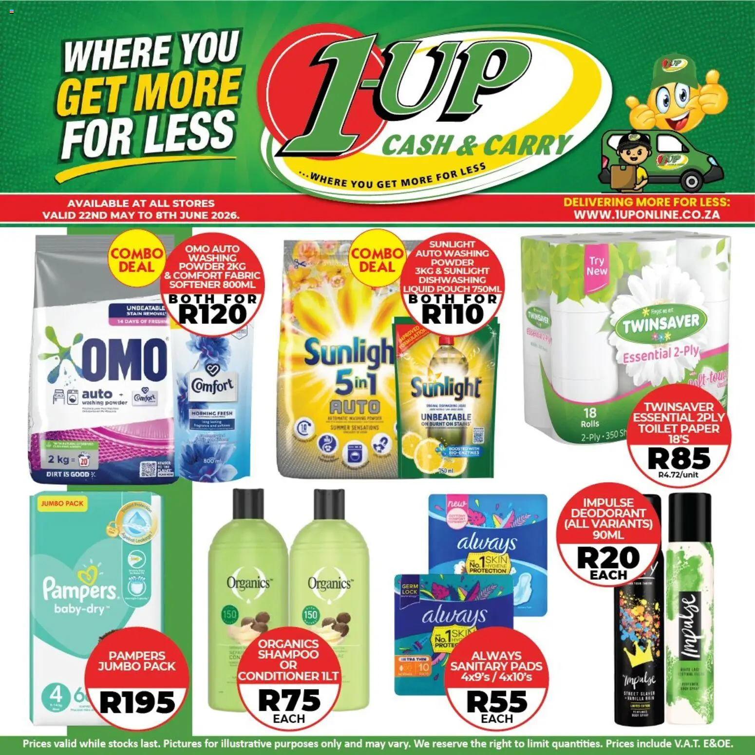 New 1UP Cash & Carry catalogue – valid from 22.05.2026 | Page: 3 | Products: Pads, Deodorant, Washing powder, Paper