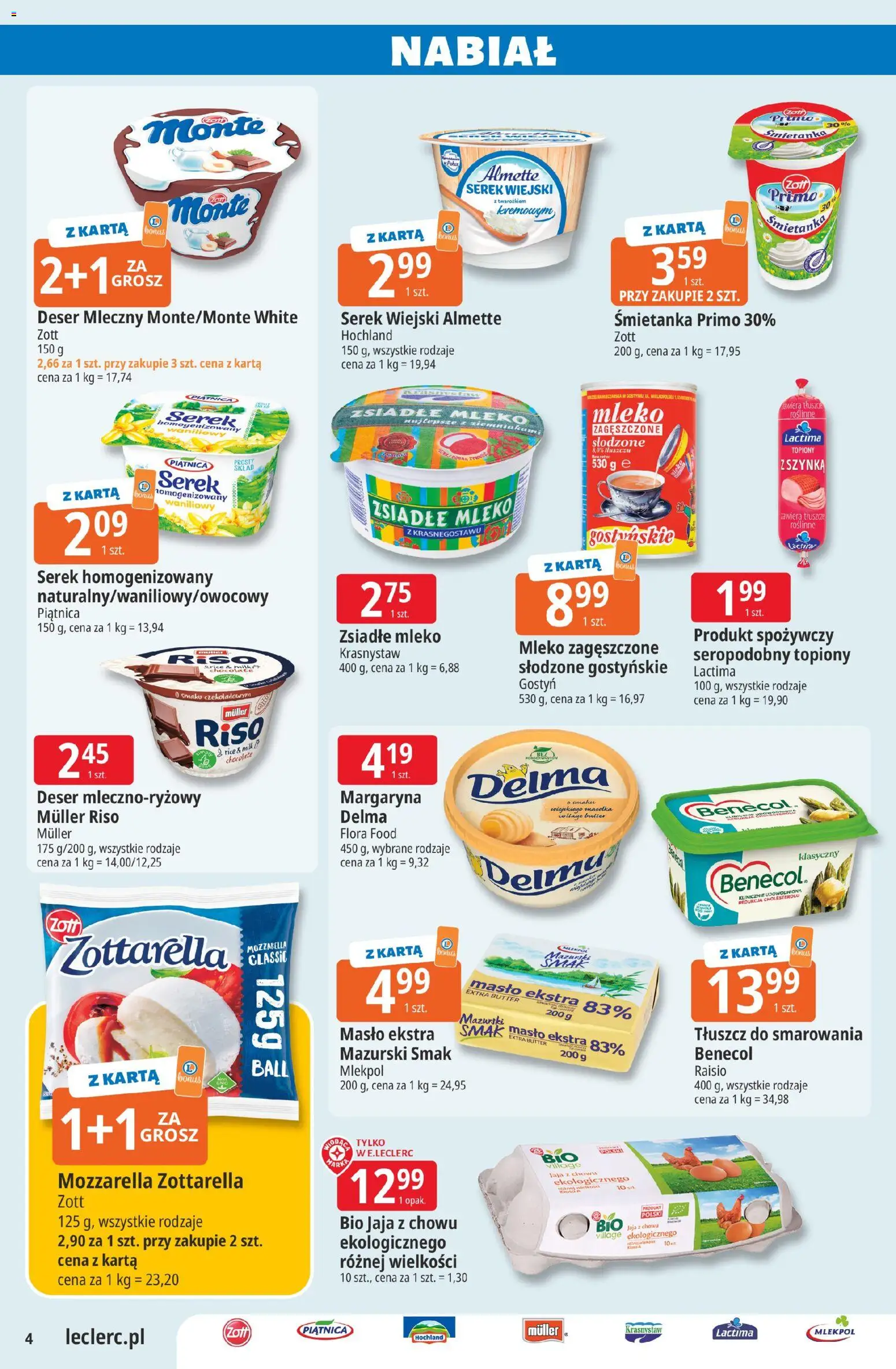 E.Leclerc gazetka - Radom od 16.06.2026 | Strona: 4 | Produkty: Zsiadłe mleko, Mleko, Mozzarella, Jaja