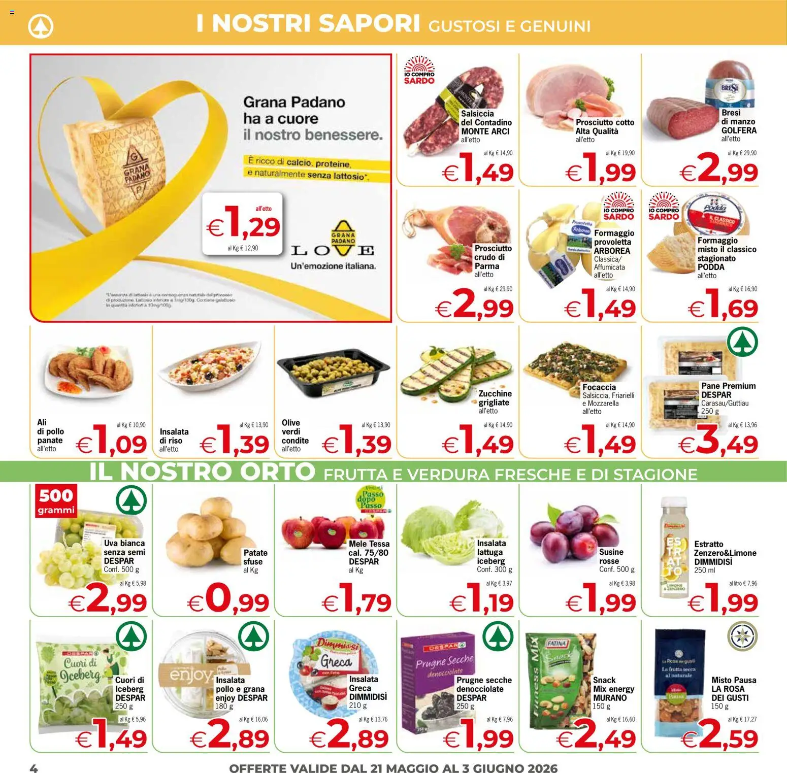 Volantino Despar del 21.05.2026 | Pagina: 4 | Prodotti: Pane, Pollo, Patate, Grana Padano