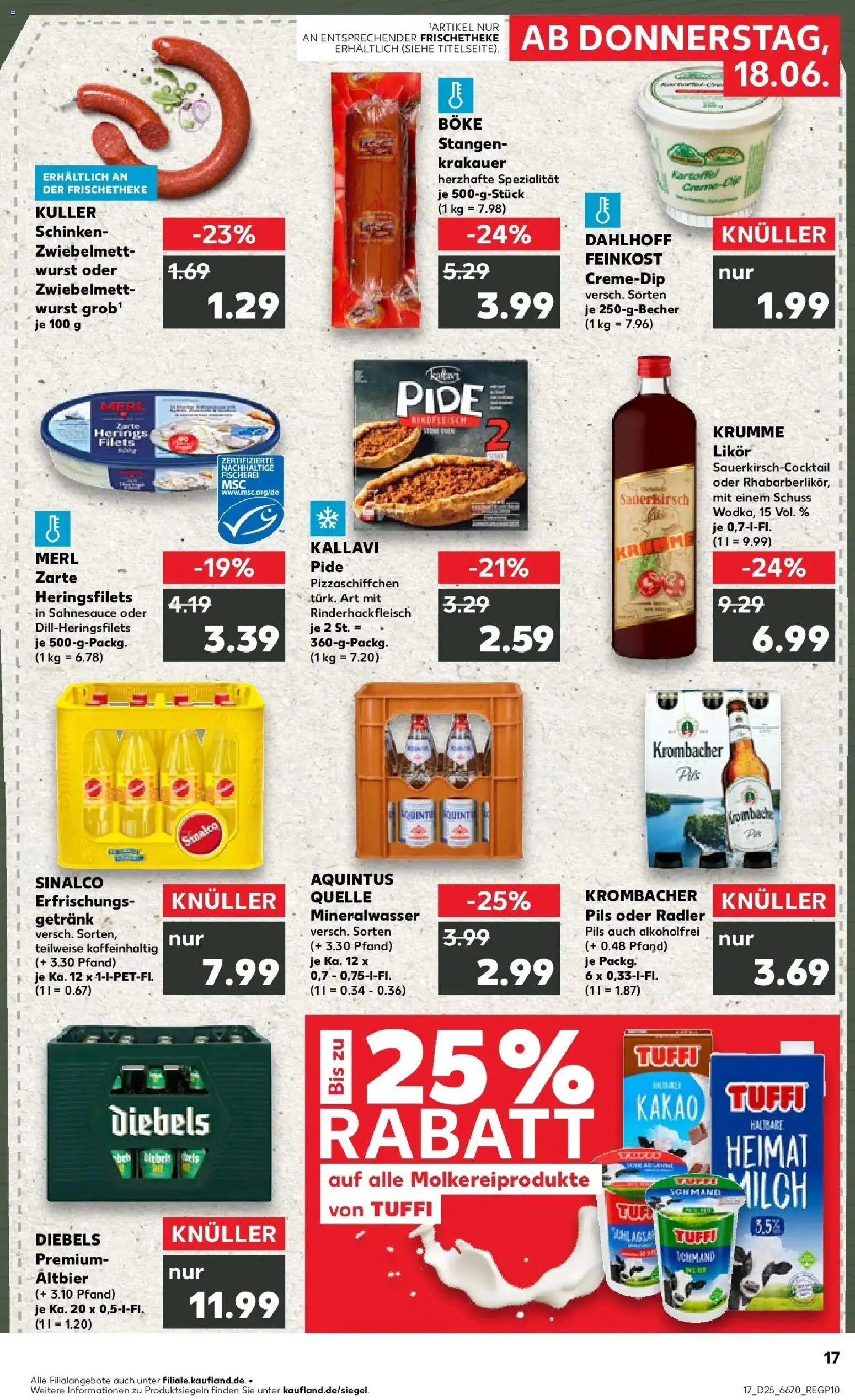 Kaufland Prospekt Düsseldorf – gültig ab 18.06.2026 | Seite: 17 | Produkte: Milch, Likör, Mineralwasser, Schinken