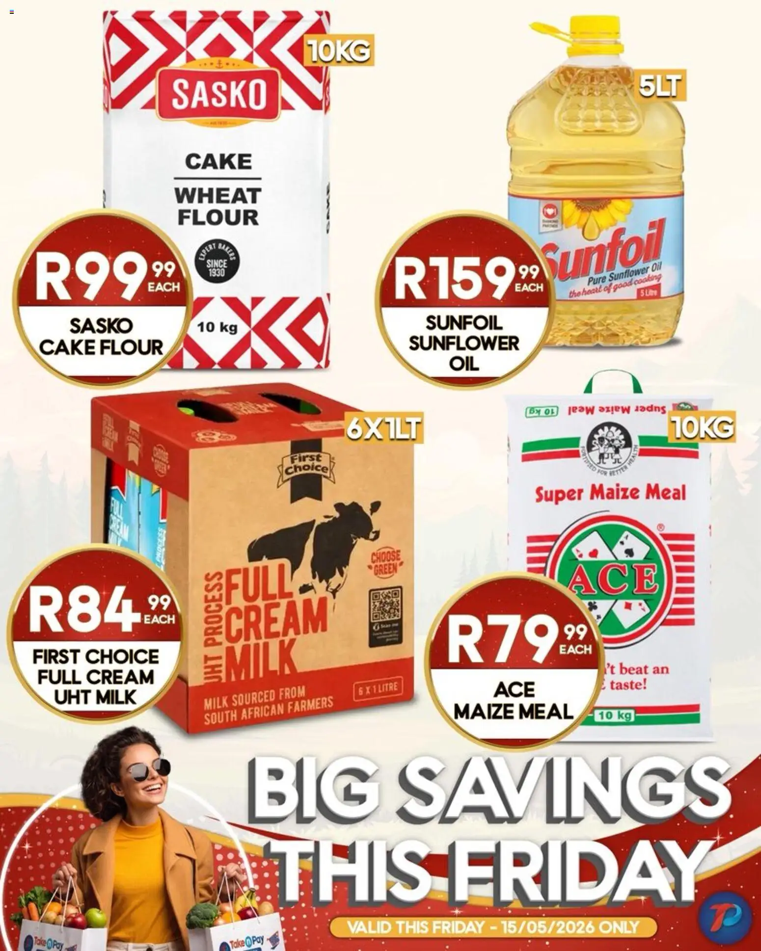 New Take n Pay catalogue – valid from 15.05.2026 | Page: 4 | Products: Cake, Flour, Milk, Cream