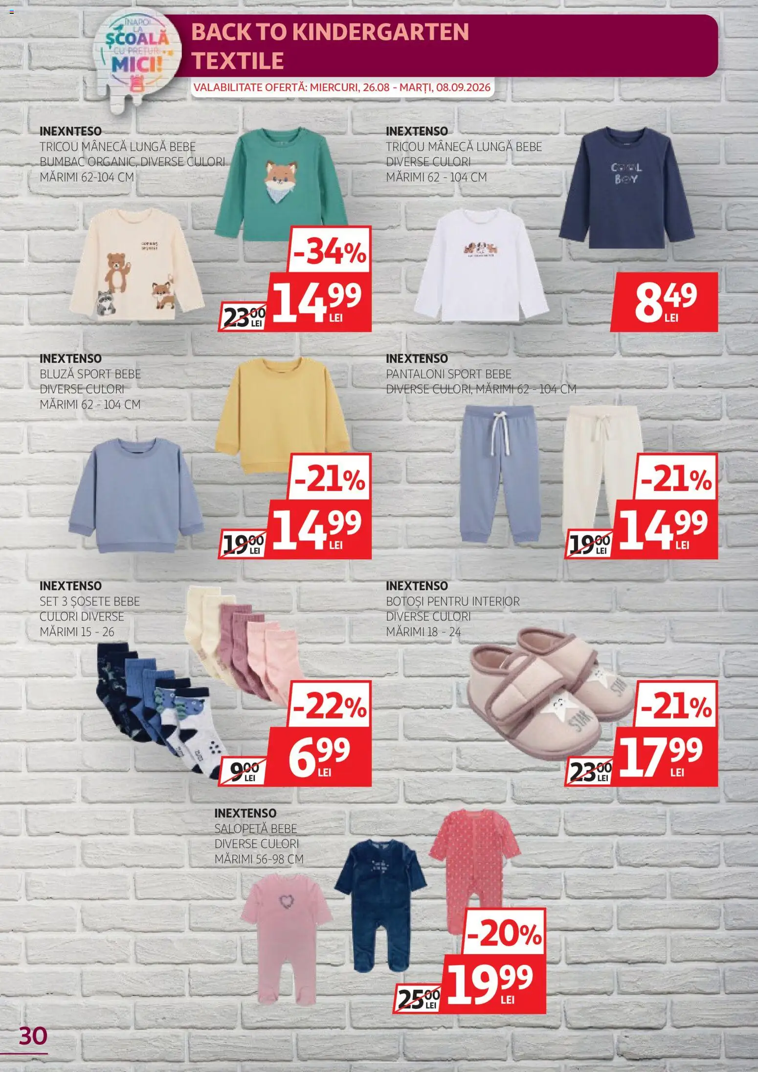 Noul catalog Auchan – valabil de la 26.08.2026 | Pagină: 30 | Produse: Sport, Bluză, Salopetă, Șosete