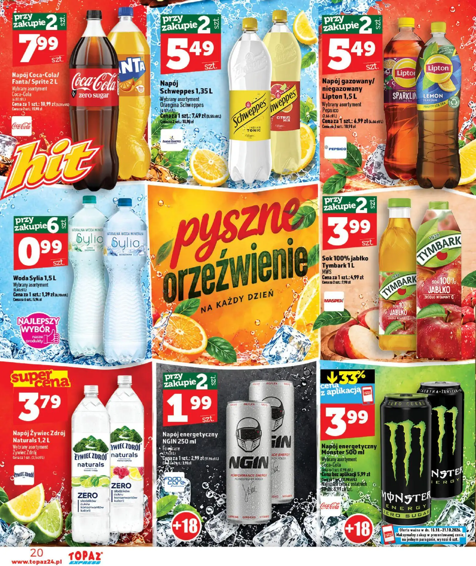 Topaz gazetka - Express od 15.10.2026 | Strona: 20 | Produkty: Ice Tea, Napój energetyczny, Sprite, Tonic