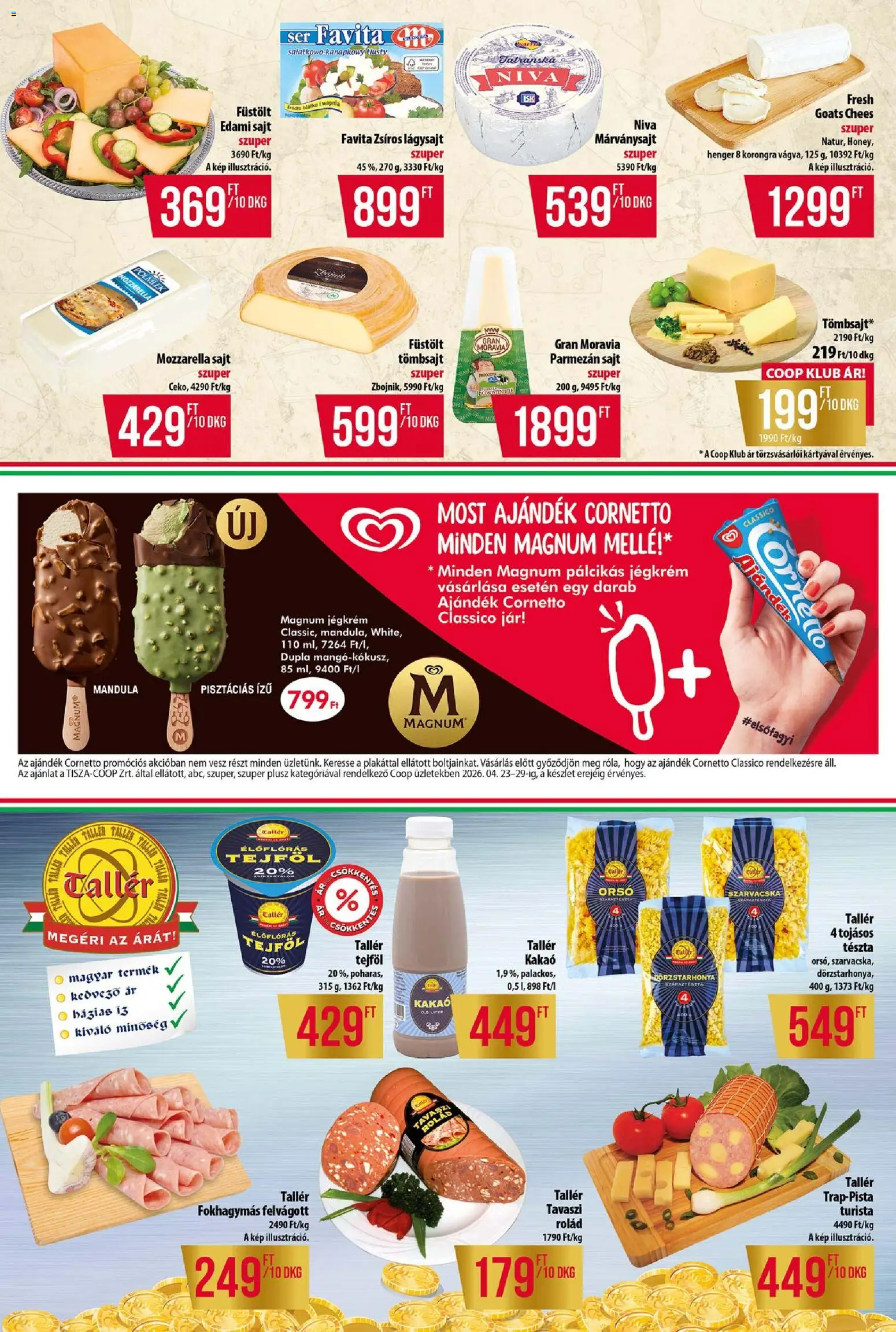 COOP akciós ujság - amely érvényes a következő dátumtól: 23.04.2026 | Oldal: 3 | Termékek: Mozzarella, Mandula, Tészta, Jégkrém