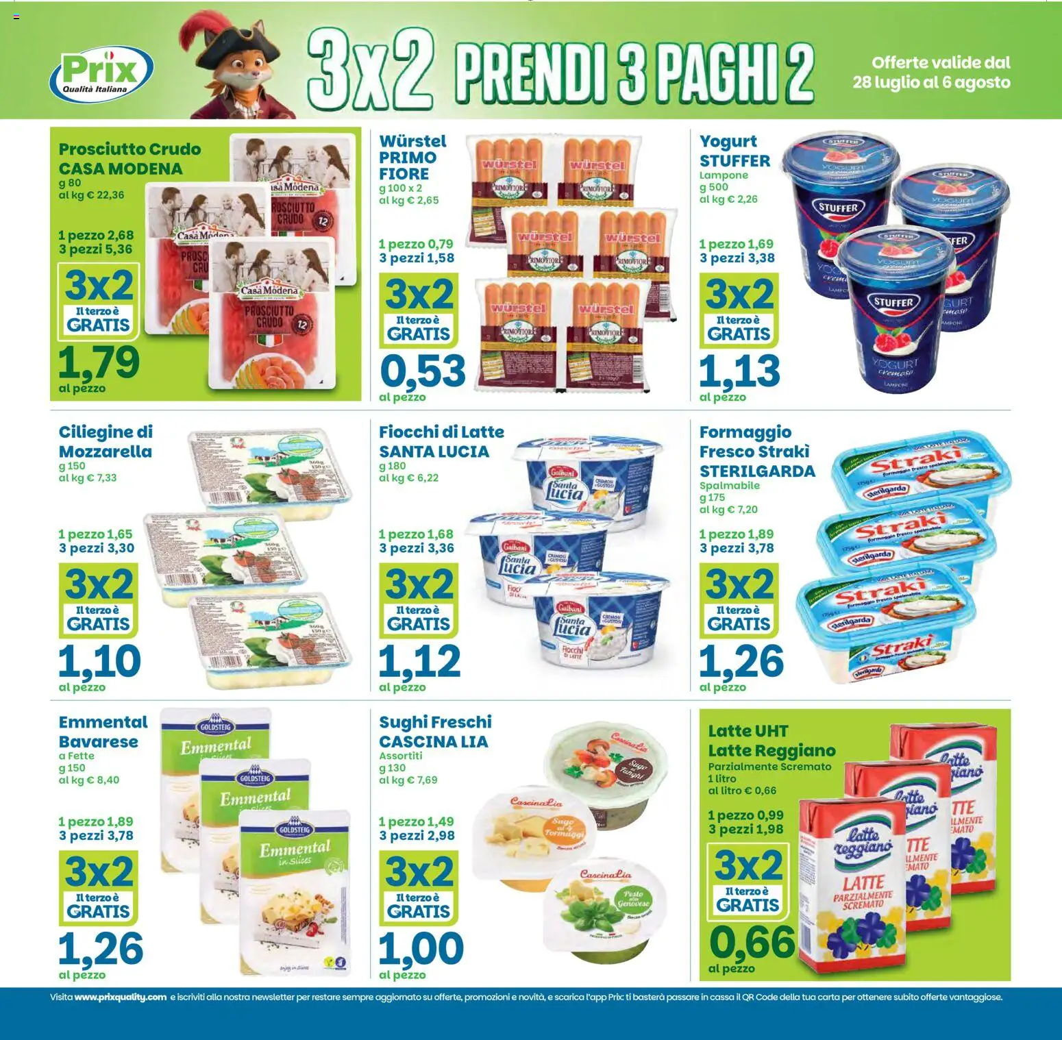 Volantino Prix del 28/07/2026 | Pagina: 3 | Prodotti: Prosciutto Crudo, Yogurt, Fiocchi di latte, Formaggio