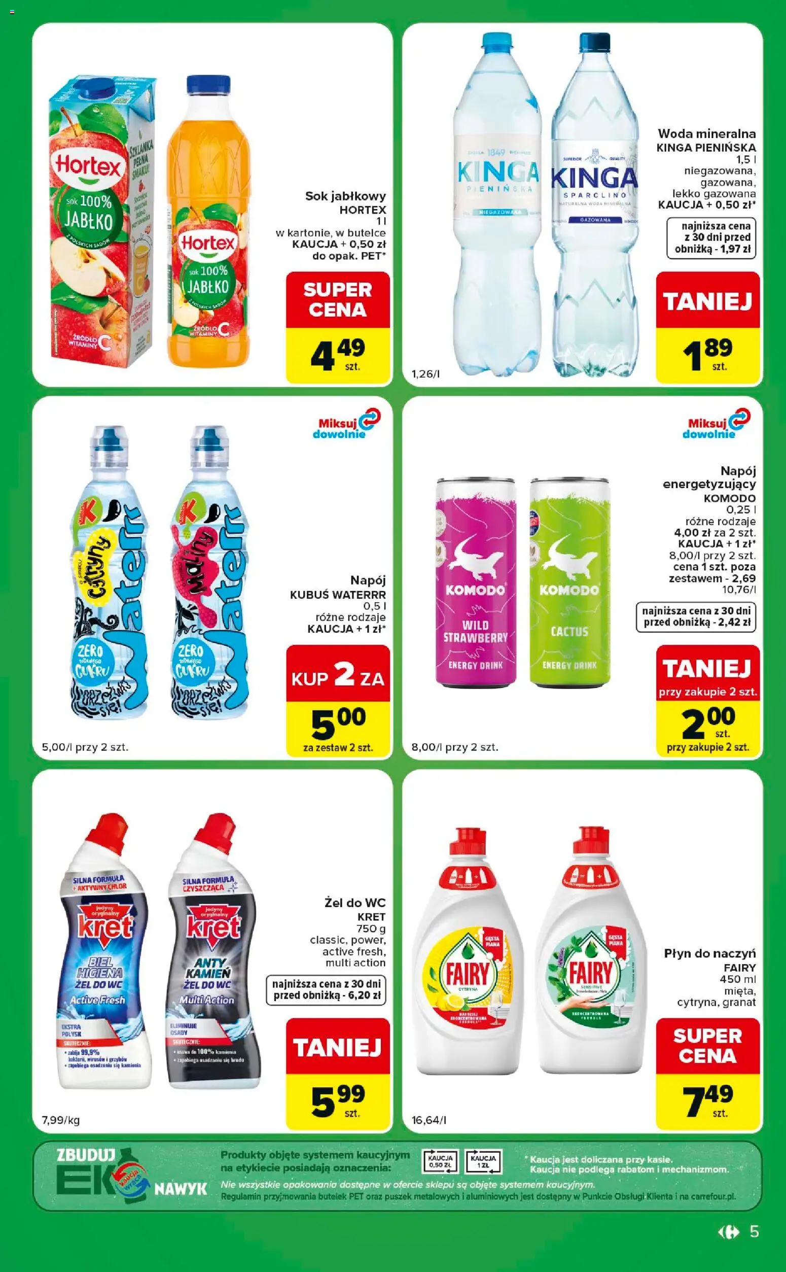 Carrefour gazetka - Express od 15.09.2026 | Strona: 5 | Produkty: Woda mineralna, Sok jabłkowy, Sok, Fairy