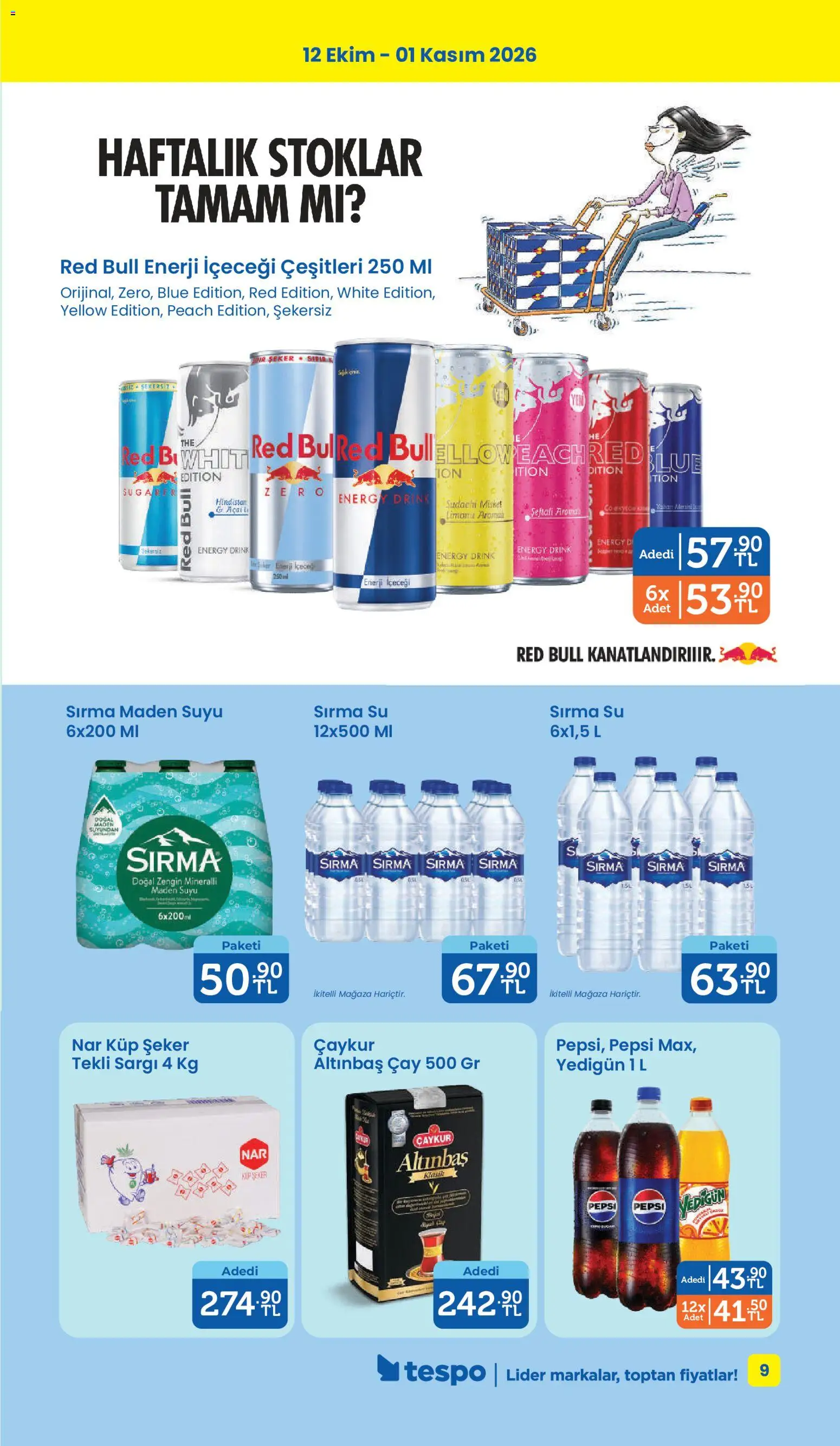 Tespo Katalog - 12 Ekim 2026 tarihinden itibaren geçerlidir | Sayfa: 9 | Ürünler: Şeker, Misket Limonu, Enerji içeceği, Maden suyu